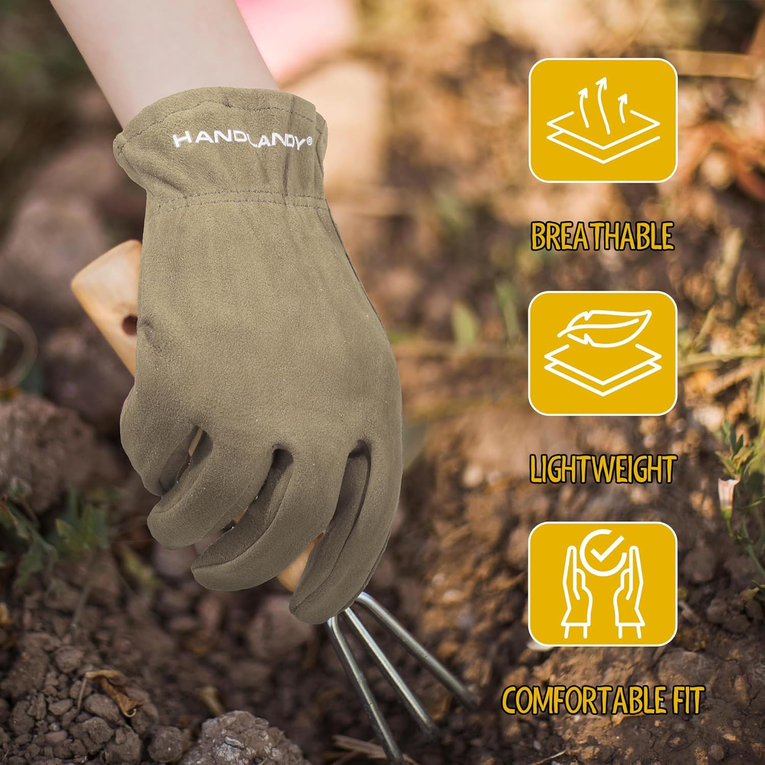 HANDLANDY Genuine Kids Leather Work Gloves for Ages 3-11, Children Gardening Gloves for Boys, Girls image number 2