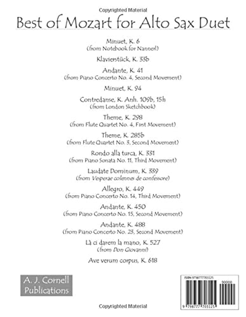 Best of Mozart for Alto Sax Duet