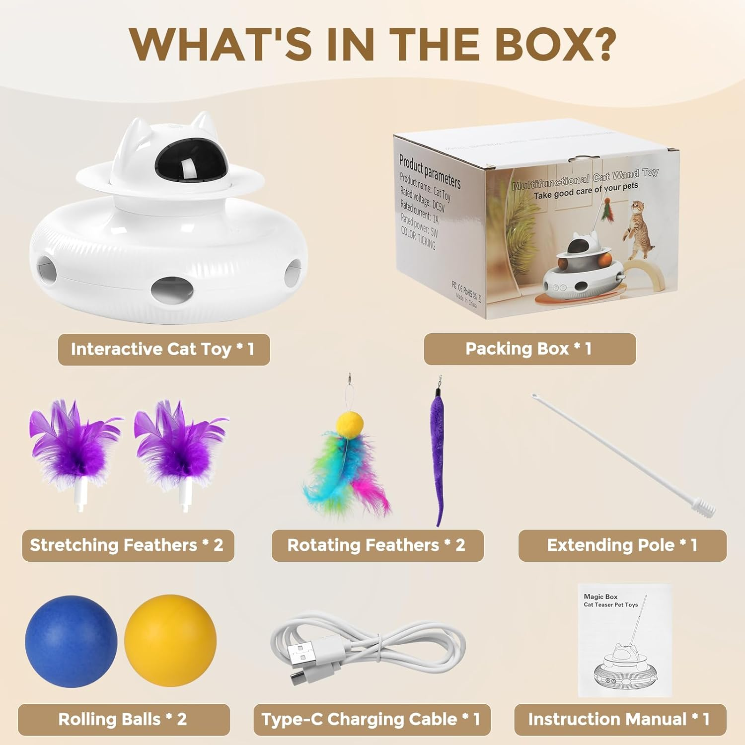 Kawayiads Cat Christmas Toys Gifts - 5-In-1 Interactive Toy for Indoor Cats - Automatic Kitten Toy Motion Activated Electronic Butterfly Track Balls Moving Feather Cat Laser Toys for All Breeds image number 6