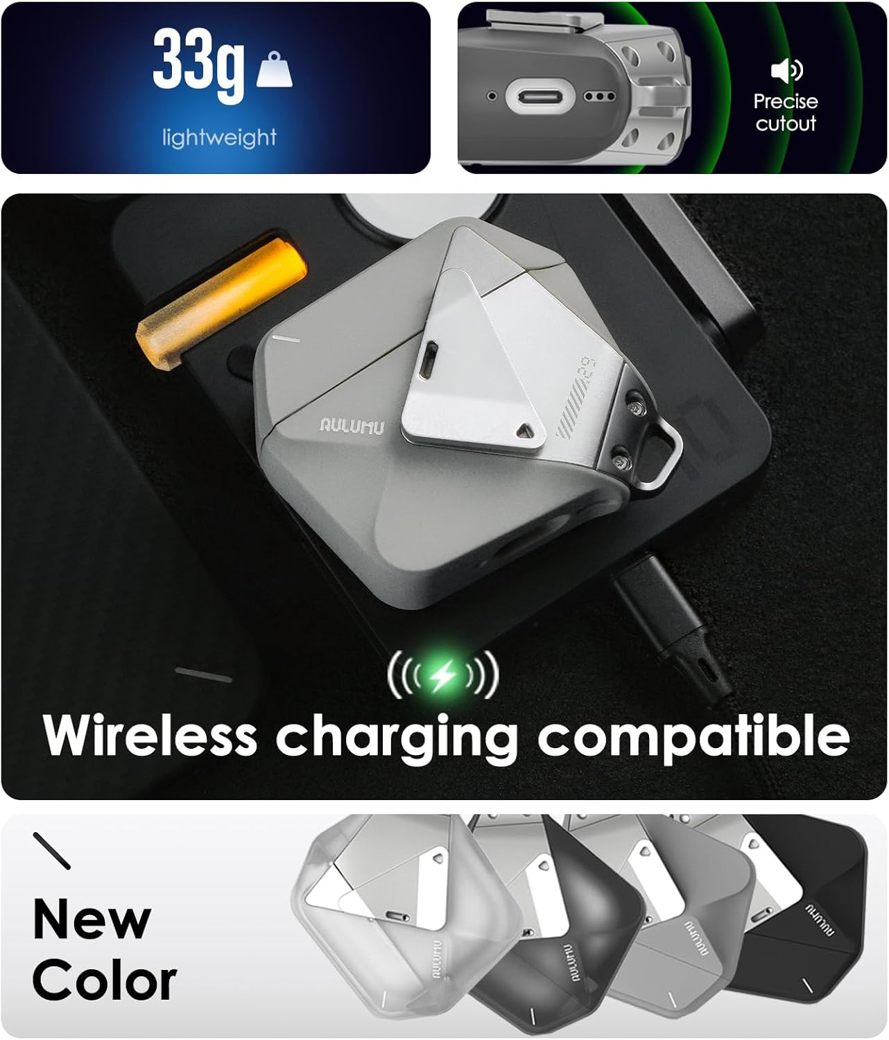 Aulumu A29 Geometric Airpods 4 Case with Lock | Protective Cover with Nylon Buckle | Alloy Armour | Compatible with Apple Airpods 4Th (2024) - Black - Translucent Grey image number 4