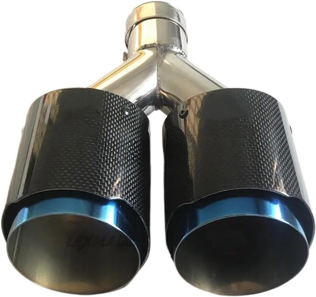 Fibre Grilled Bule Stainless Steel Universal DUAL Automobile Exhaust Tip Muffler Car Accessories Modification Tip(54-89Mm) - 51- 89Mm image number 3