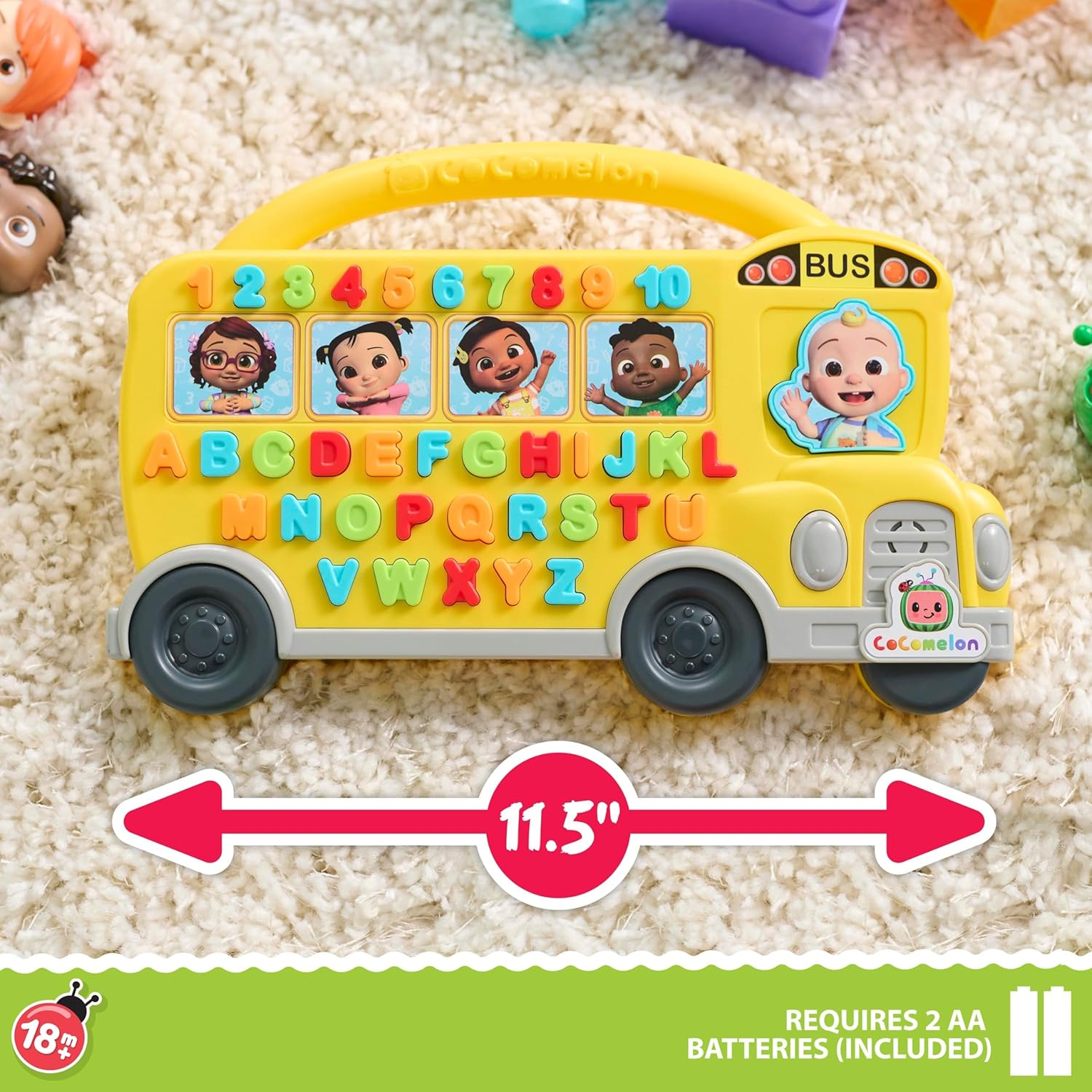 Cocomelon Learning Bus, over 85 Learning Phrases, Counting, Alphabet, Music, Sounds, Yellow, Kids Toys for Ages 18 Month by Just Play image number 1