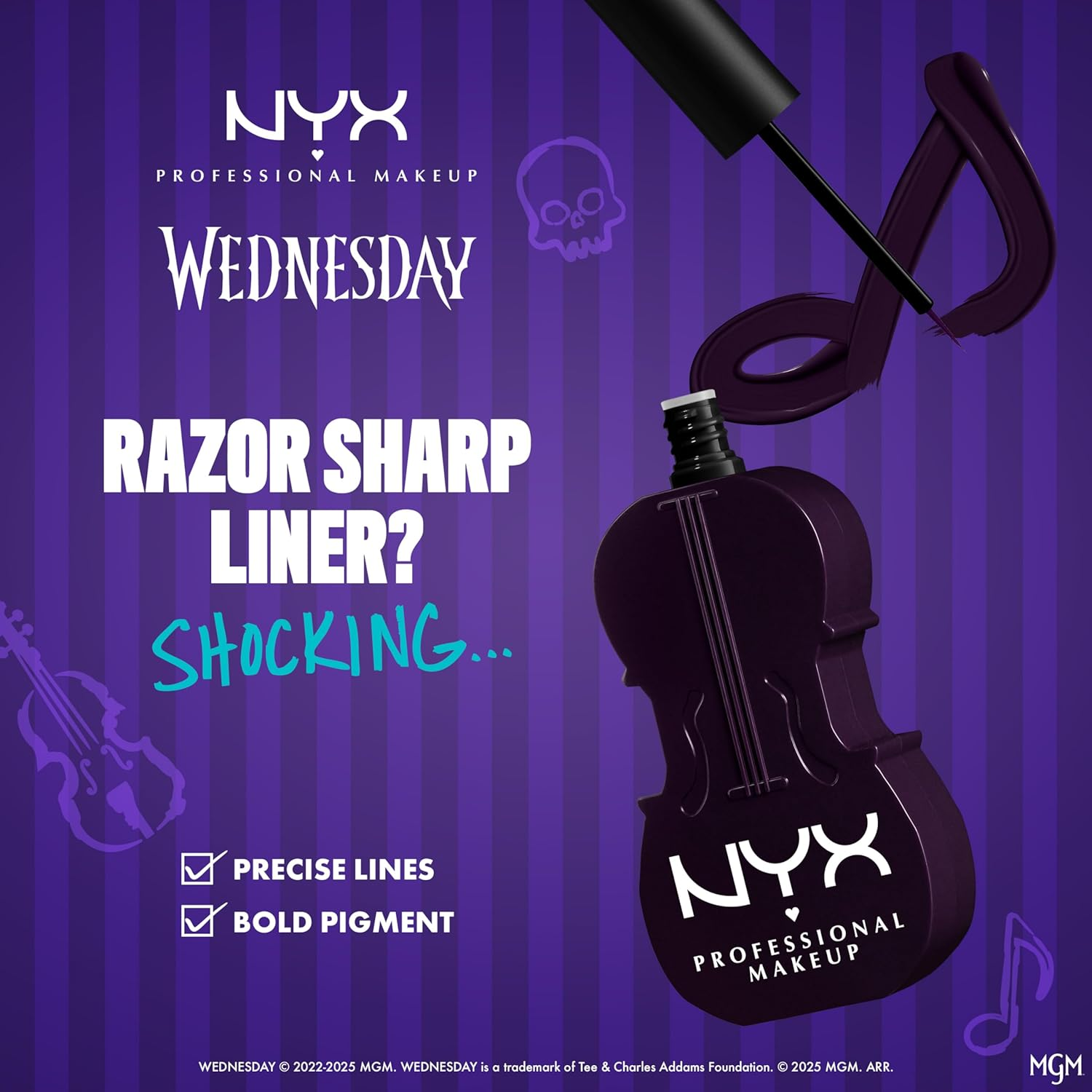 NYX Professional Makeup Wednesday Cello Vivid Matte Liquid Eyeliner, Long-Lasting, High Pigment, Intense Matte Eye Makeup - Purple Eyeliner image number 3