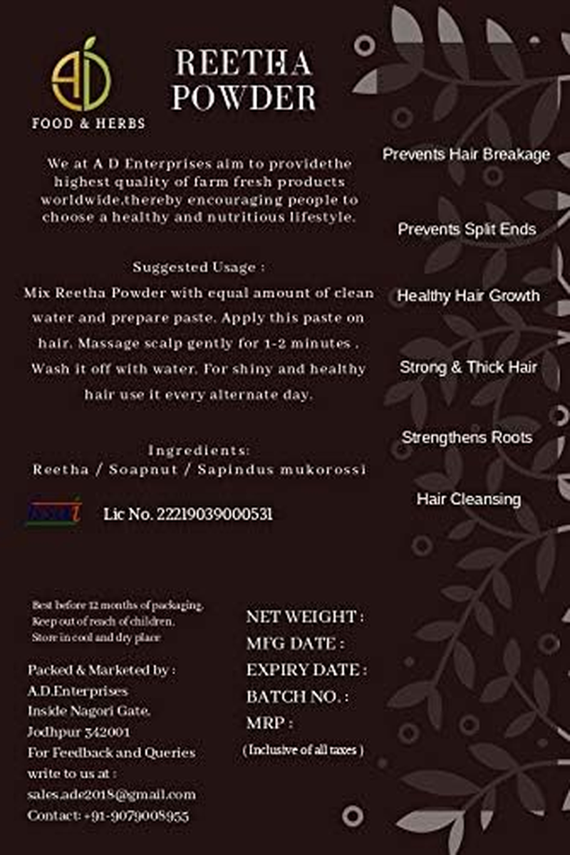 A D Food & Herbs Natural Organic Reetha Powder (1 Kg) image number 3