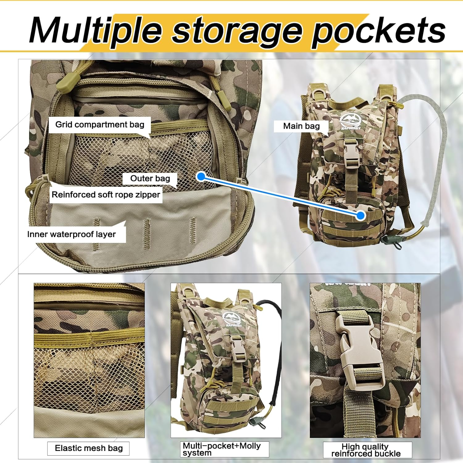 RAPIDSKY Tactical Hydration Backpack 3L - Lightweight Outdoor Water Bladder Pack for Men & Women, Perfect for Hiking, Cycling, Running, Hunting and Camping image number 1