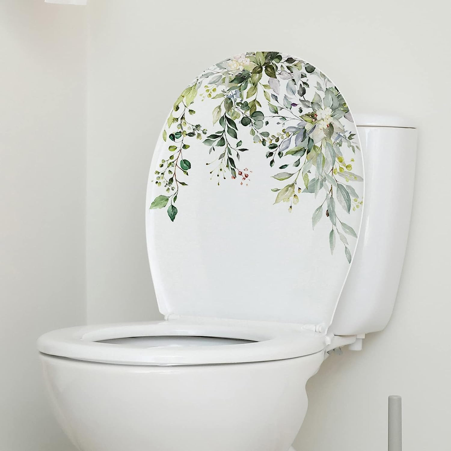 Green Plant Leaves Flowers Toilet Seat Lid Stickers Self-Adhesive Bathroom Wall Stickers Green Leaf Floral Toilet Lid Decals DIY Removable Waterproof Toilet Sticker for Bathroom Cistern Decor image number 3