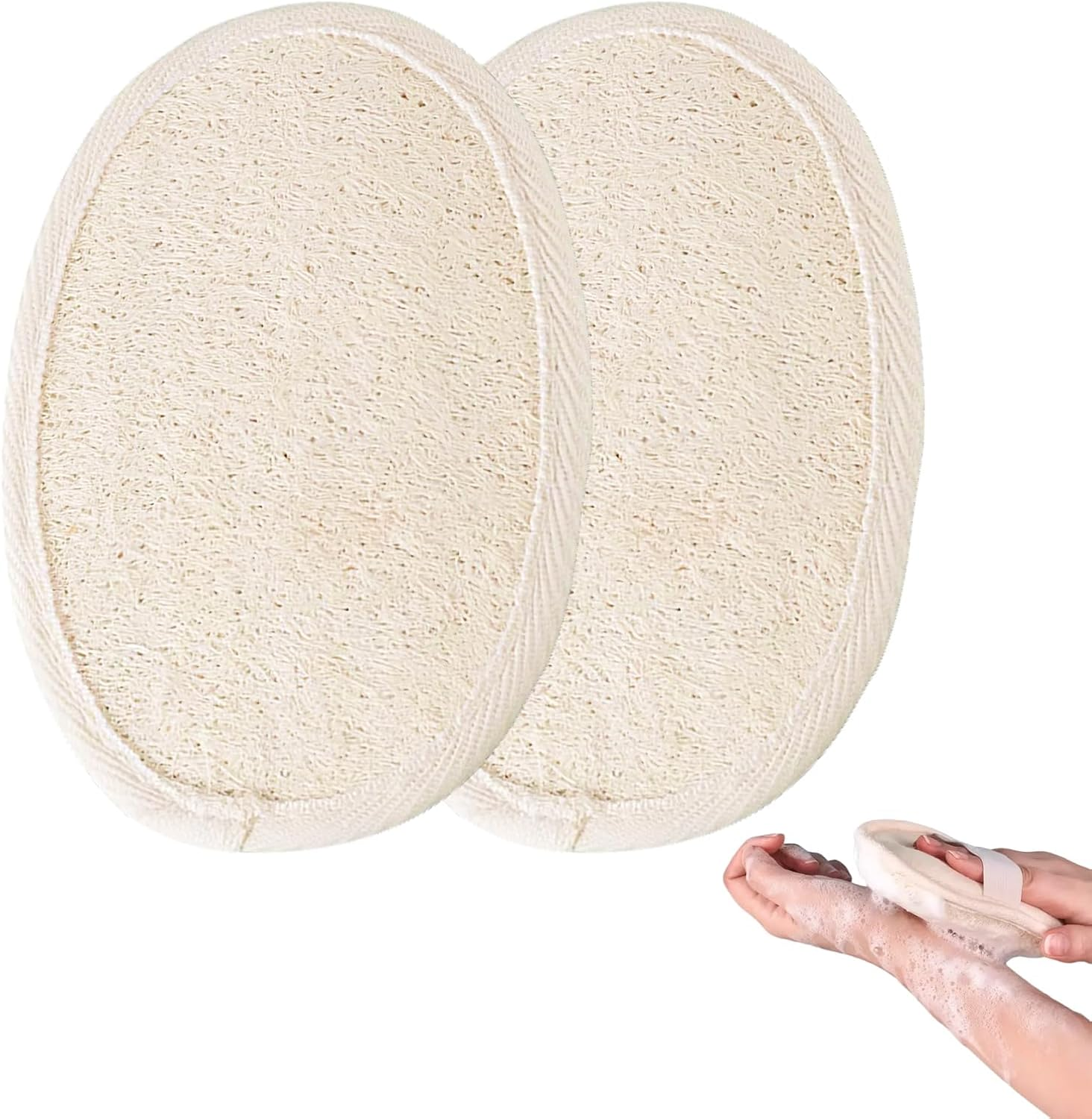 2 Counts 1 Pack Soft Loofah Pad for Body Exfoliation Shower Luffa Sponge, Gentle Thai Loofah Fibers, Prevents Ingrown Hairs, Suitable for Sensitive Skin, Eco Friendly, Spa Grade Exfoliation at Home image number 2