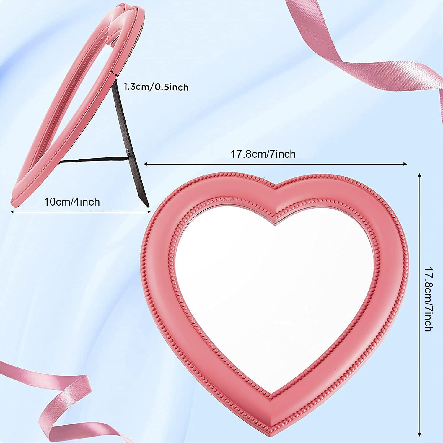 Heart Mirror | Heart Makeup Mirror ，Tabletop Vanity Mirror | Wall Desk Makeup Mirror | Bathroom Bedroom Vanity Mirror,7 Inches (Pink, Heart)