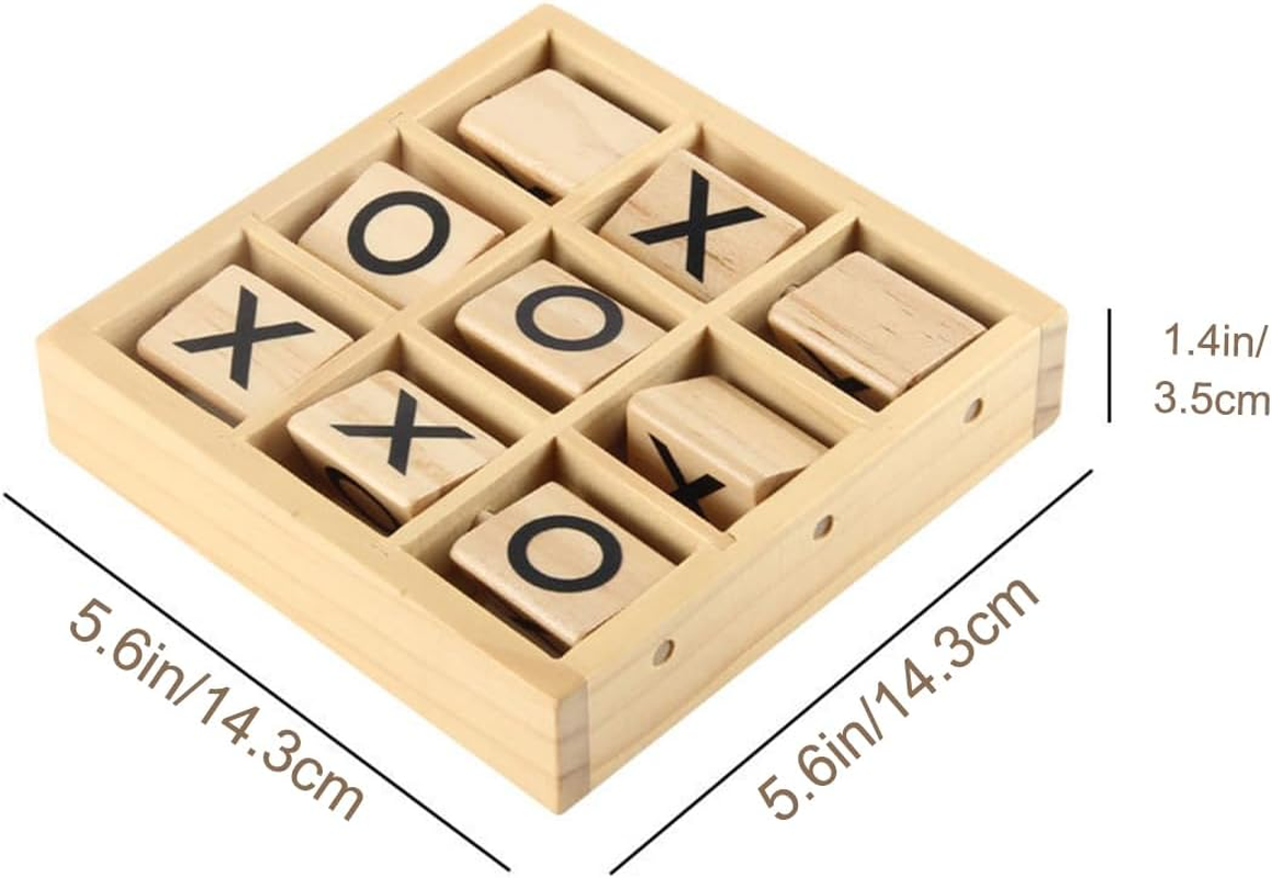 Wooden Tic Tac Toe Game Board for Kids & Adults - 14.5X14.5Cm Classic Strategy Game - Family Travel Toys, Home Decor, Educational Montessori Gift (Mini XO Chess Style)