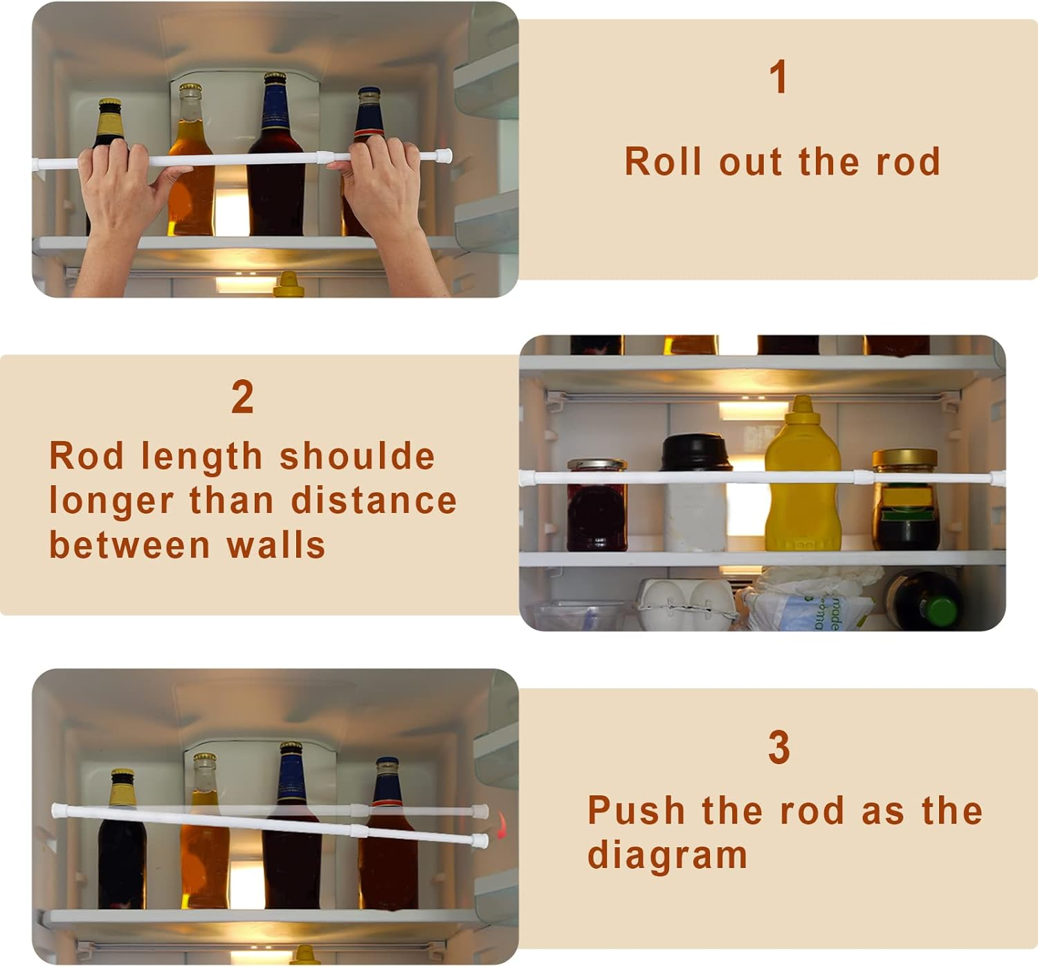 4Pcs Rv Refrigerator Bars, Adjustable Rv Fridge Tension Bars Extendable to 15.8-27.6In Metal Rv Fridge Bars for Holding Food Drinks Rv Refrigerator Accessories image number 5