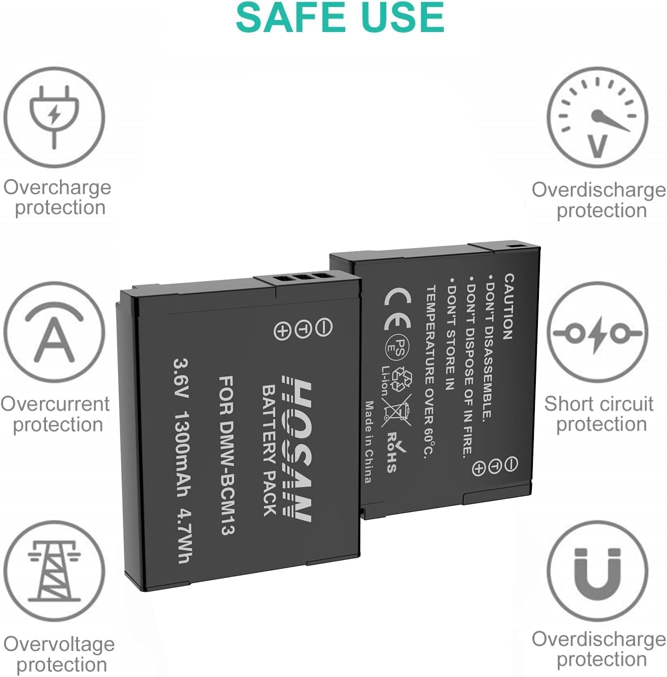 DMW-BCM13 Replacement Battery (2-Pack) and Portable USB Charger Kit for Panasonic DMW-BCM13,DMW-BCM13E,DMW-BCM13PP and Panasonic Lumix DC-TS7,DMC-FT5,DMC-LZ40,DMC-TS5,DMC-TZ37,DMC-TZ40,DMC-TZ41