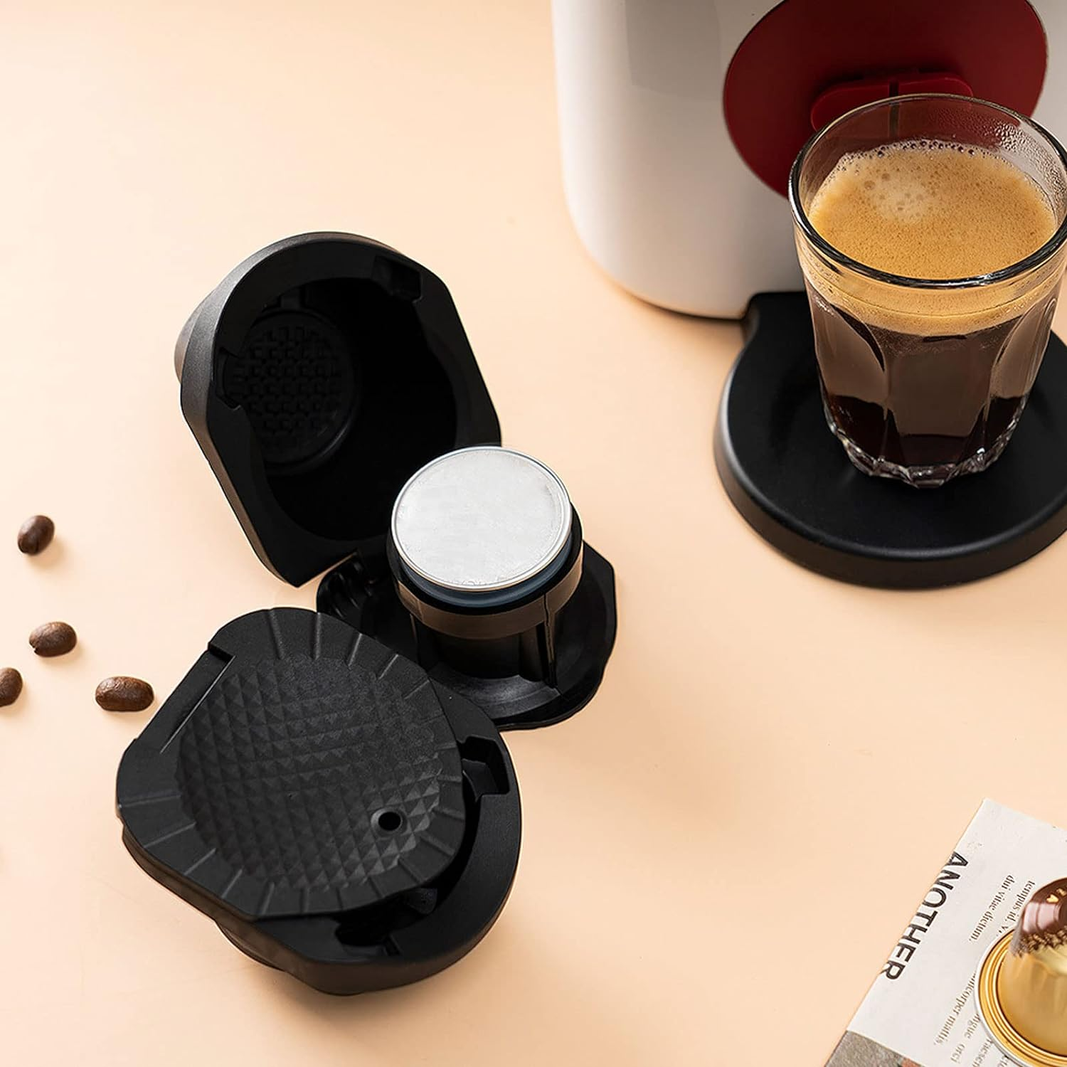 Reusable Coffee Pod Converter Holder for Dolce Gusto Machine, Compatible with Nespresso, Food Grade PP Material, Dishwasher Safe, Accessories Included, with Brush, Spoon image number 3
