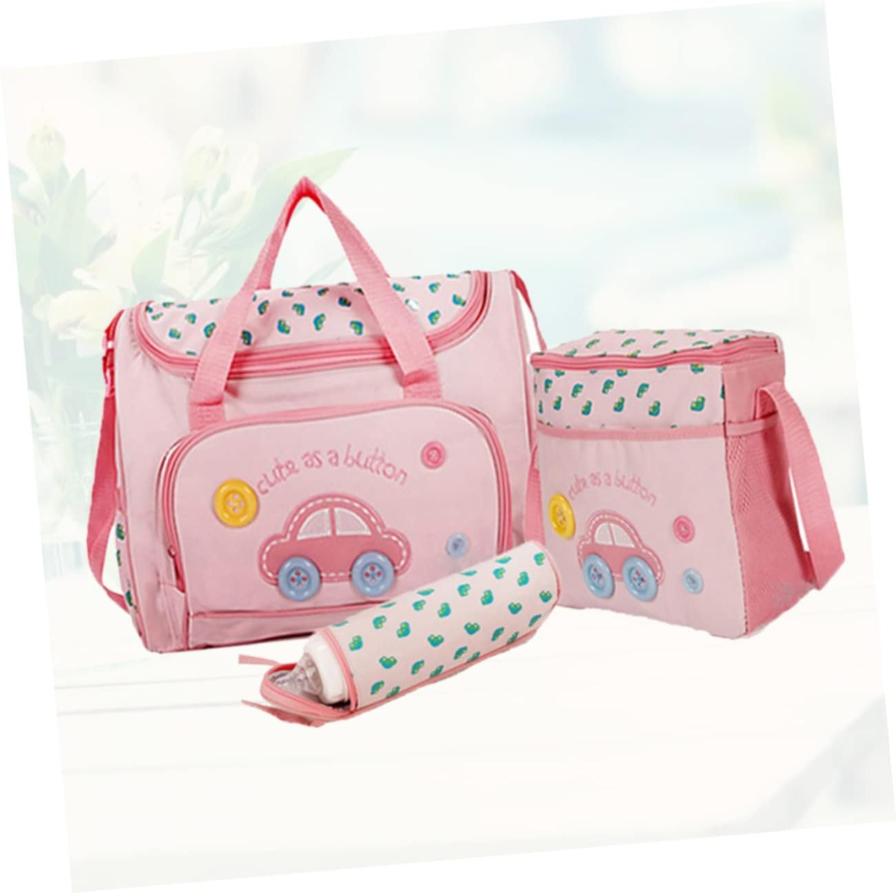 SECFOU Multi-Function Diaper Bag Set Large Capacity Tote Changing Pad Travel Handbag for Mums Includes Bag and Bottle Holder Stylish Car Pattern