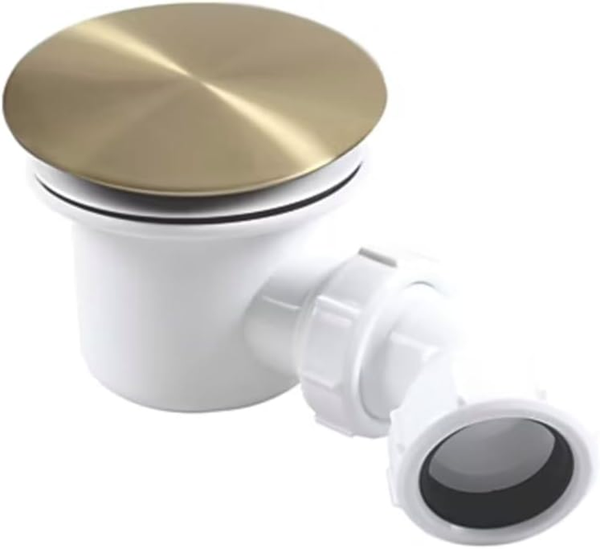 Low Profile Brushed Brass Shower Waste. Turbo Flow Shower Trap - 90Mm Easy Clean Enclosure Tray