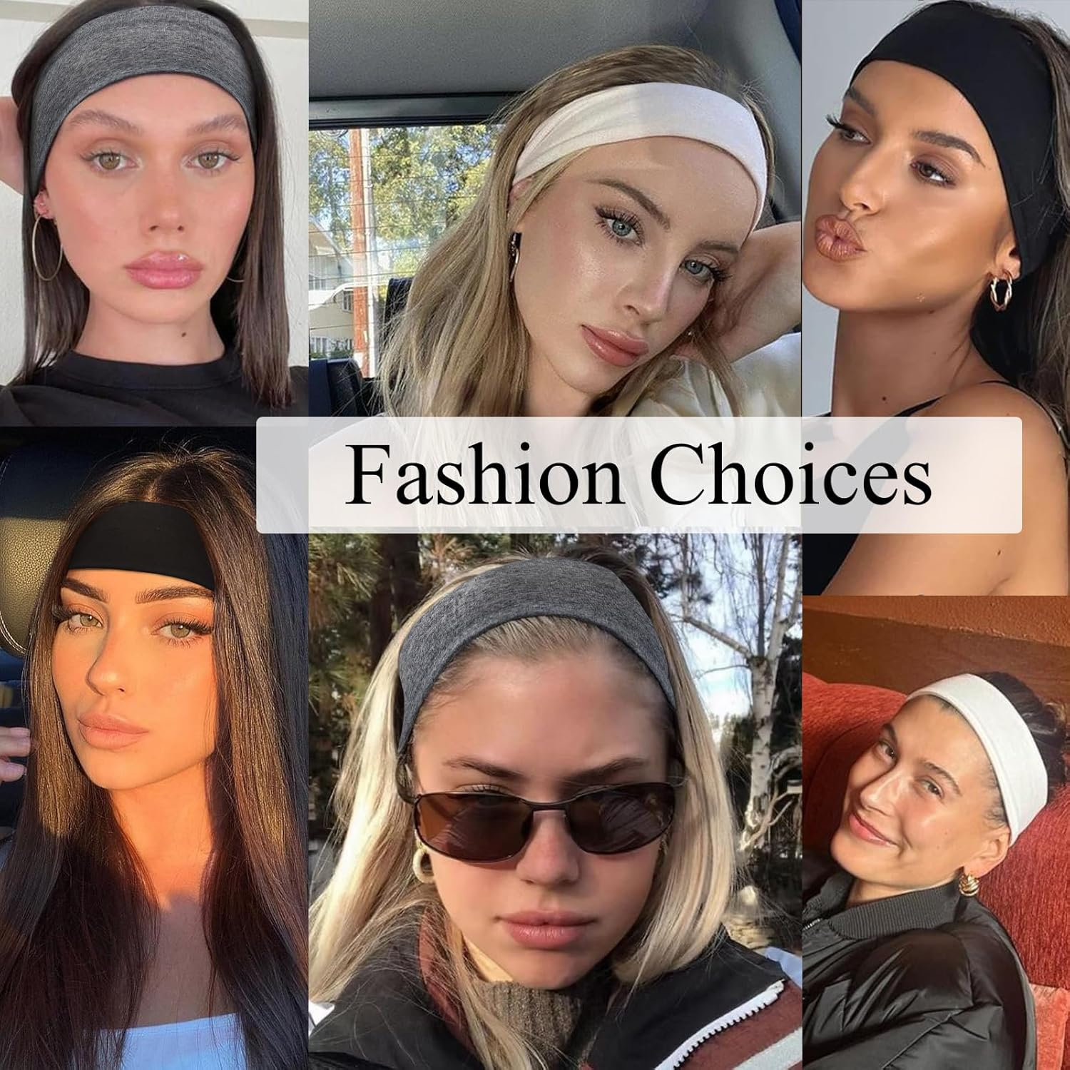 Blooms Women'S Sports Headband Cotton Pack of 5 Elastic Headband Women Thin Non-Slip Hair Bands Men Wide Black White Grey Headbands Yoga Fitness Running Exercise Gym image number 3