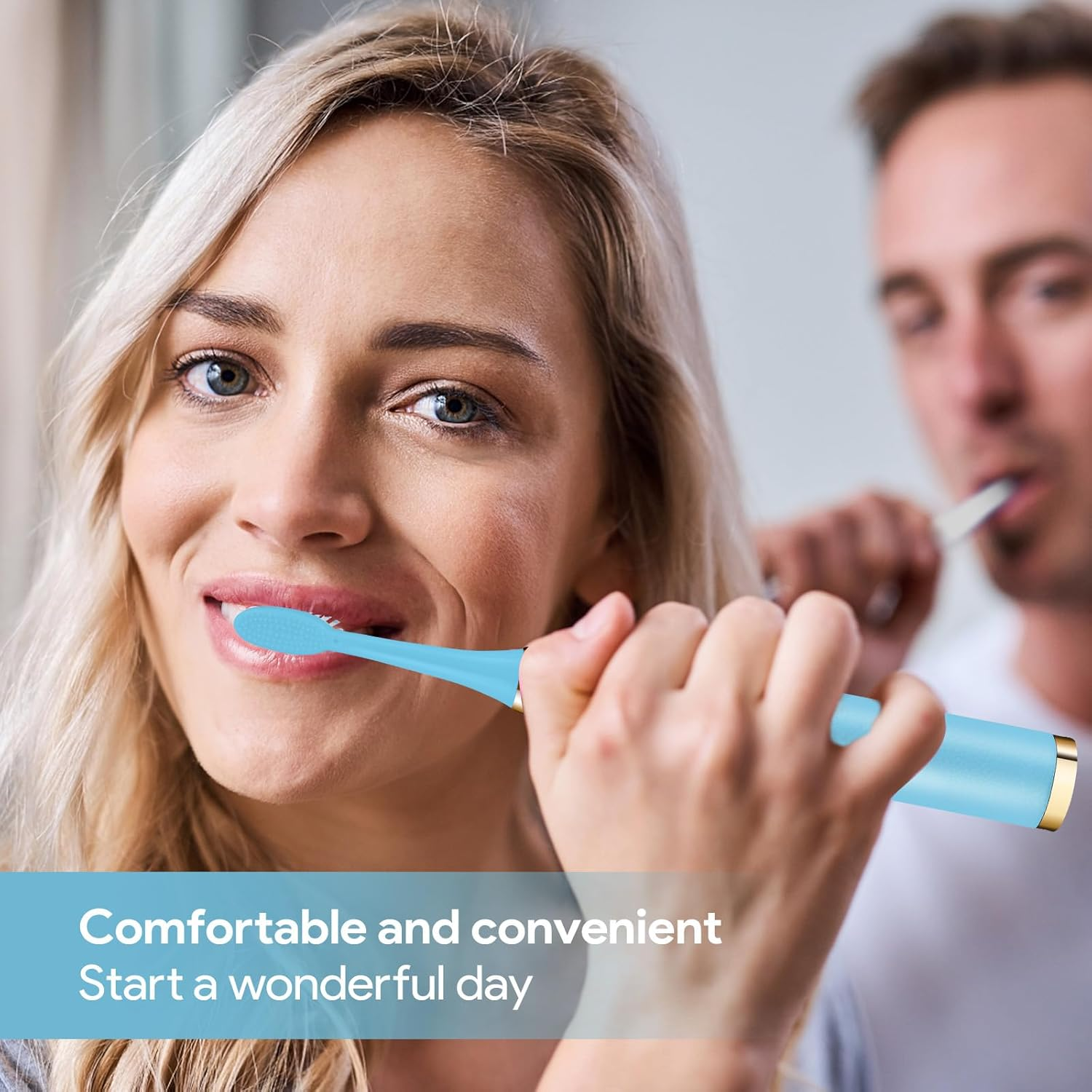 Electric Toothbrush 2 Pack, Travel Electric Toothbrush for Adult Includes 10 Replacement Brush Heads, 5 Modes, 2 Hours Charge for 60 Days (White & Blue) image number 3