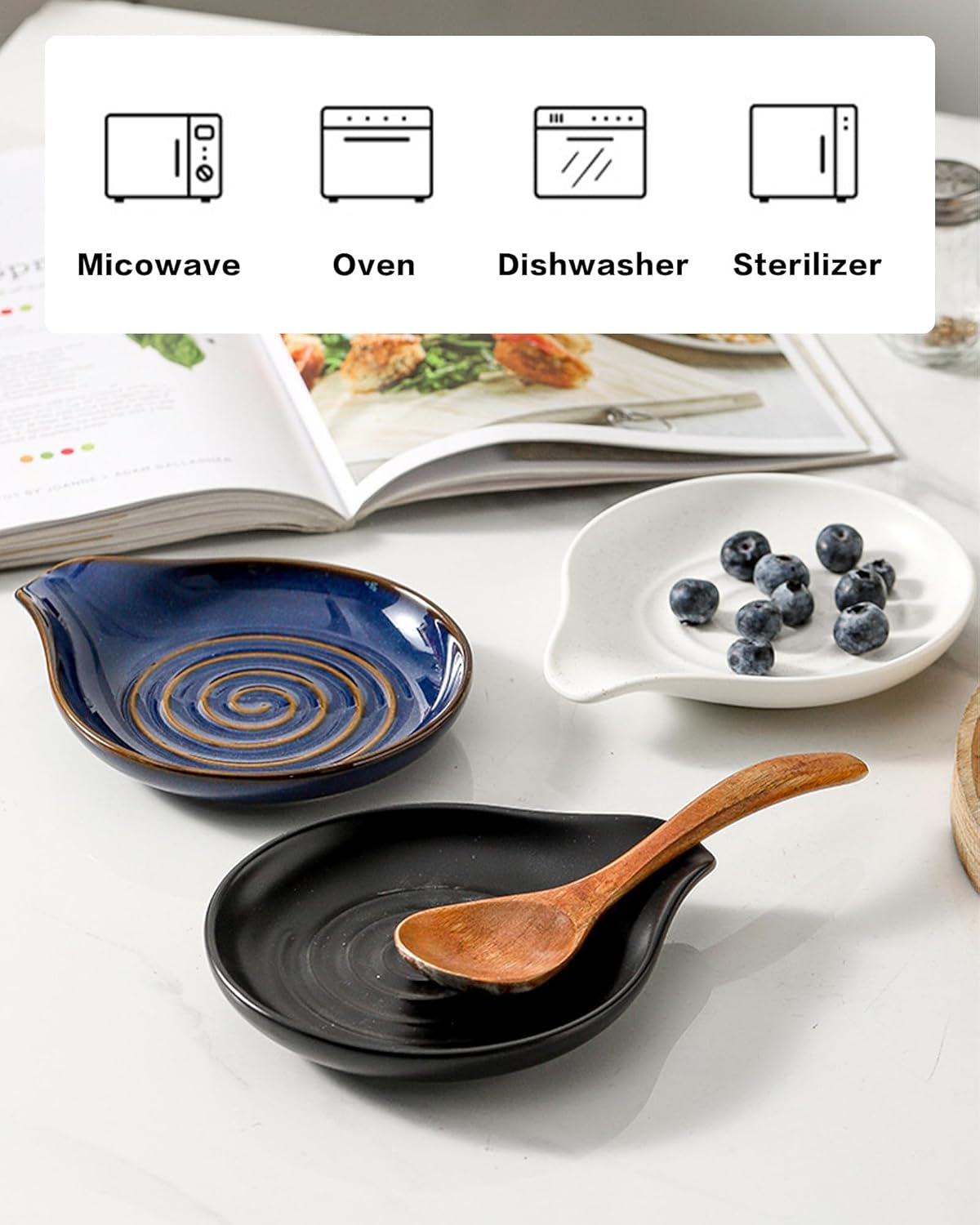 Spoon Rest for Kitchen Counter, Large Heat Resistant Spoon Holder for Stove Top Countertop, Utensil Rest for Cooking,Coffee Spoons, Spoons, Ladles, Spatulas, Tongs, Dishwasher Safe (Blue)