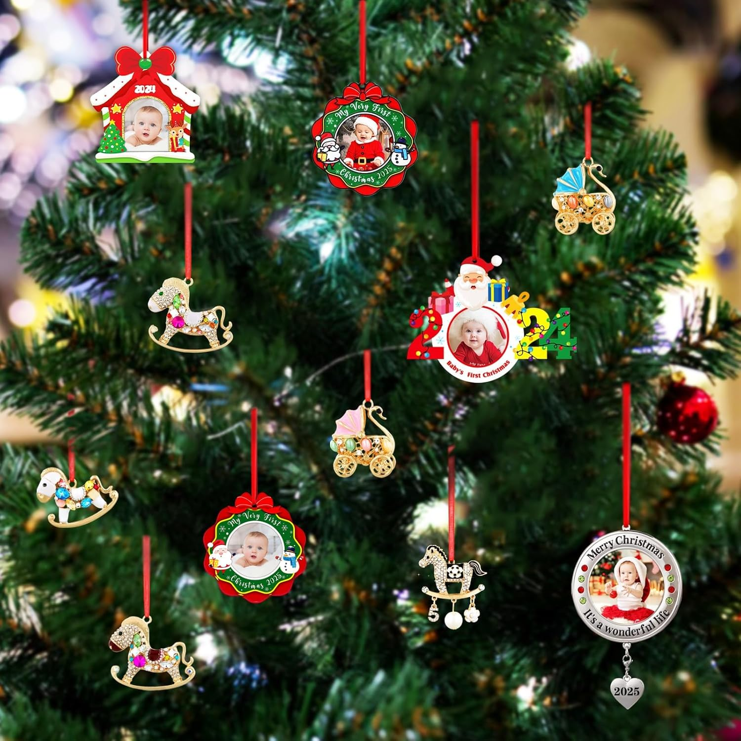 SICOHOME Babys First Christmas Ornament 2024 - My Very First Christmas Picture Frame Ornament Acrylic Newborn Baby 1St Christmas Ornament Photo Frame Girl Boy for Son Daughter Grandson Granddaughter image number 5