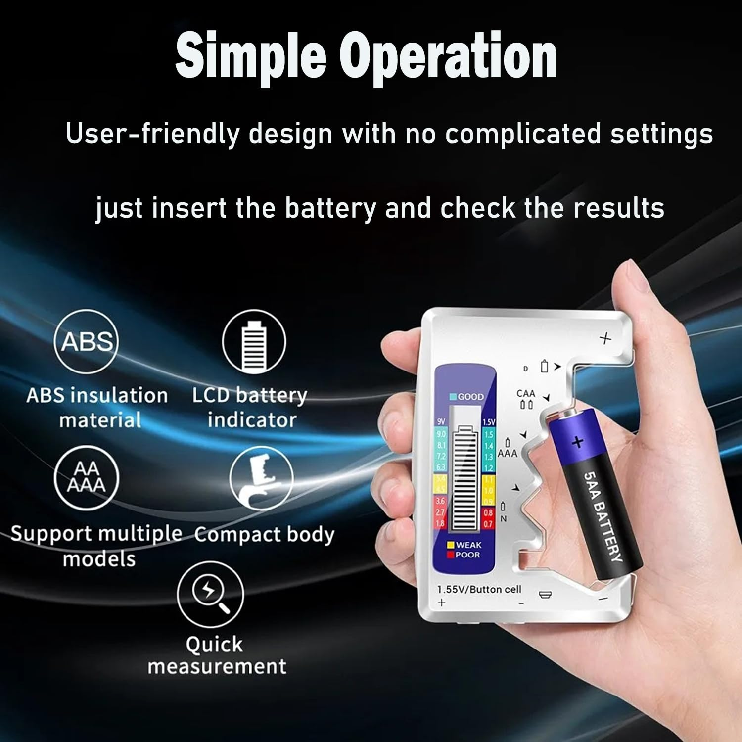 SILHOL Digital Battery Tester and Capacity Detector LCD Display Battery Checker for Various Battery Types Including AA, AAA, C, D, N, 9V, and 1.5V Button Cells image number 2