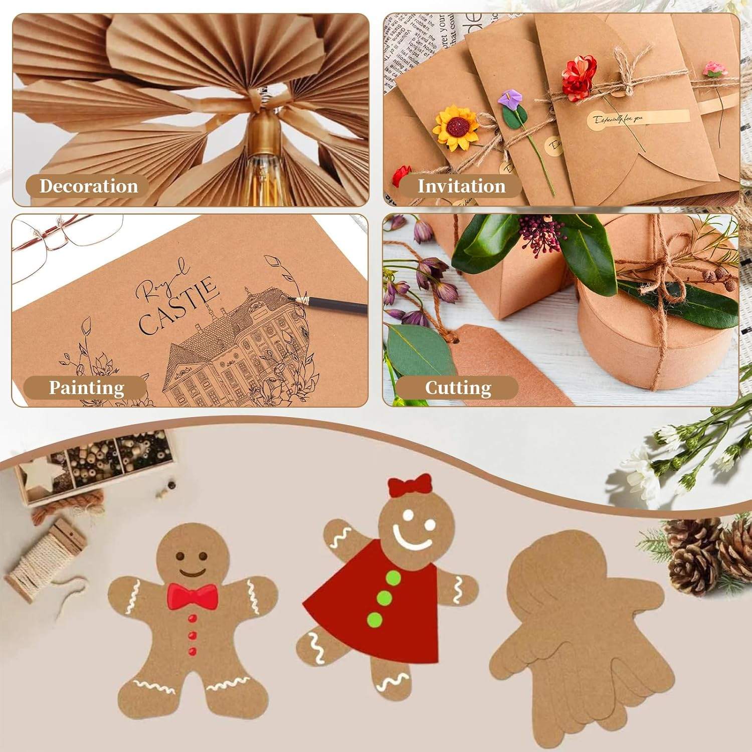 Kraft Cardstocks, A4 Art Cover Paper for DIY Project Crafts Cardstock Paper, Thick 250Gsm Cardstock for Printing Drawing Invitation Making, Cardstock Compatible with Laser & Inkjet Printer (30 Sheets)