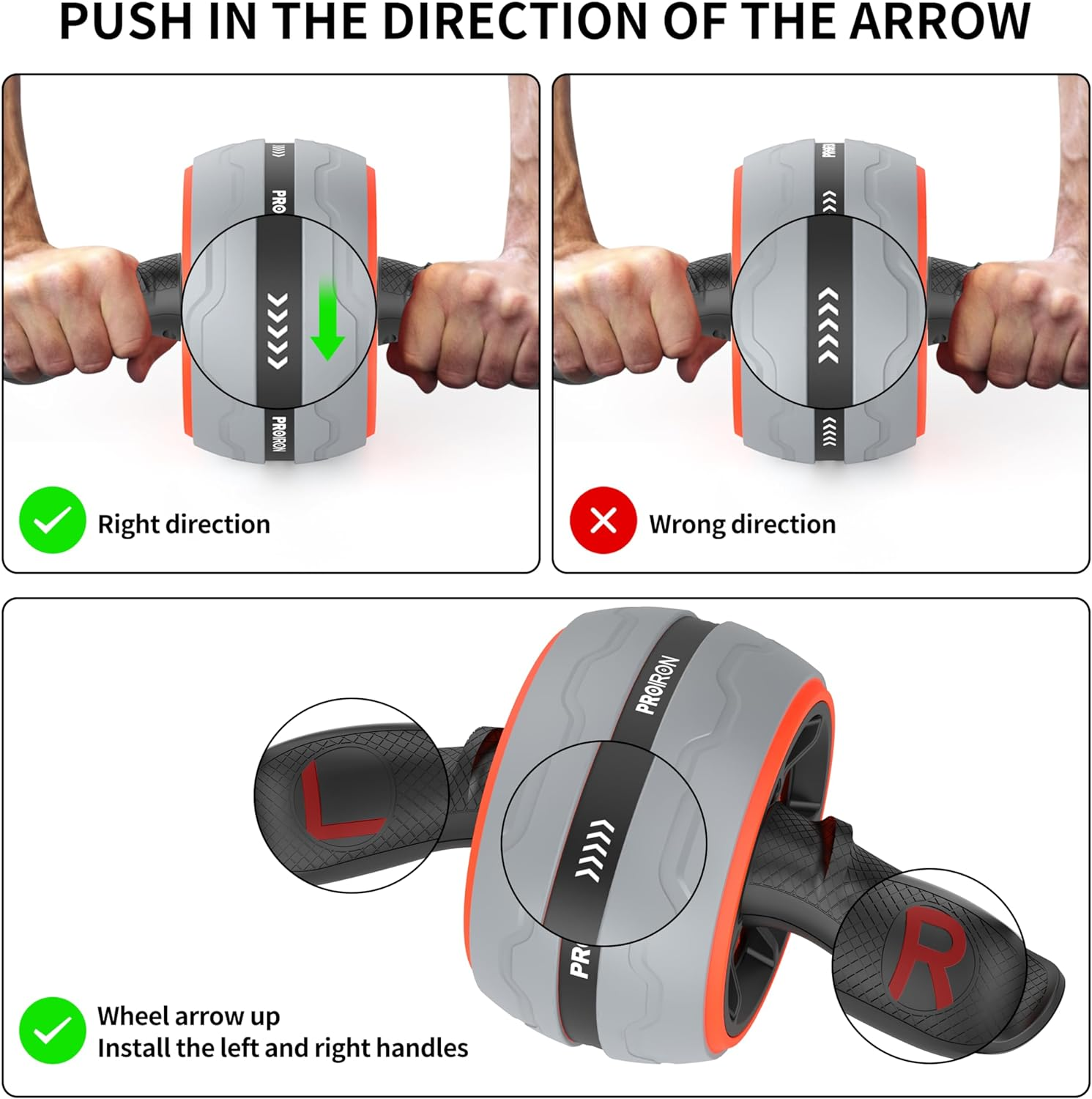 PROIRON Ab Roller with Built in Spring Resistance, Automatic Rebound Abdominal Wheel Ab Roller Wheel with Knee Pads for Home Gym, Ab Workout Equipment for Abdominal Exercise - Greyred image number 2