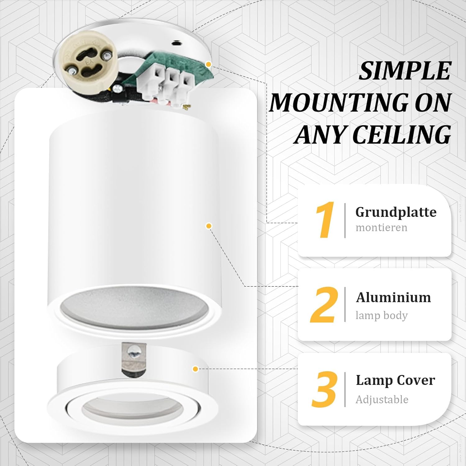 Geyoulux 4 X Adjustable Surface Mounted Spotlight, GU10 230V Ceiling Spotlights &Oslash;80 X 84 Mm, Ceiling Light LED GU10 Socket, Downlight Lamp Lighting for GU10 and LED Modules, White Round image number 3