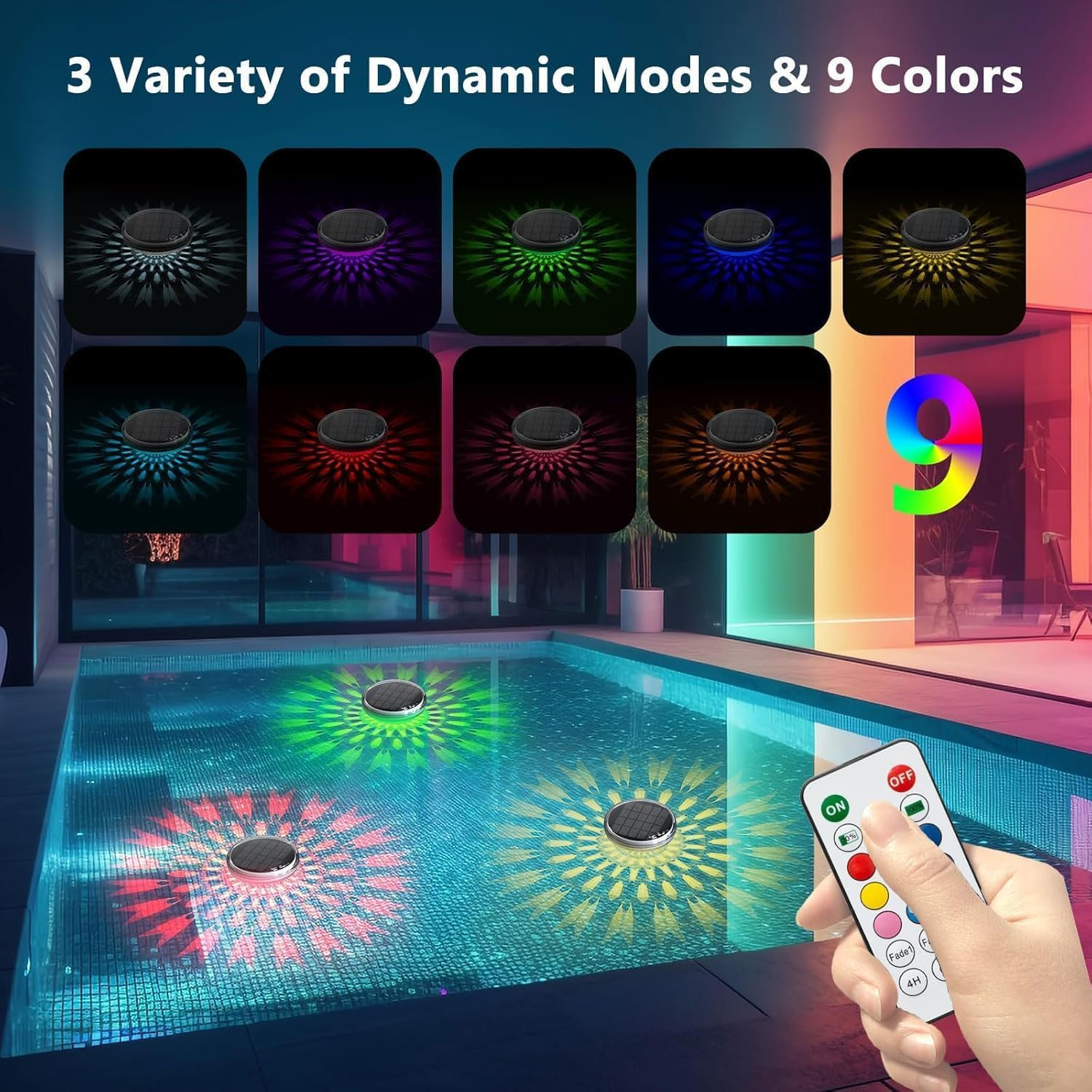 Solar Rechargeable Floating Pool Lights(2 Pack), Pool Lights That Float, 9 Lighting, Timing Mode, IPX7 Waterproof for Inground Pool, Bathroom, Bathtub, Pool Party image number 2