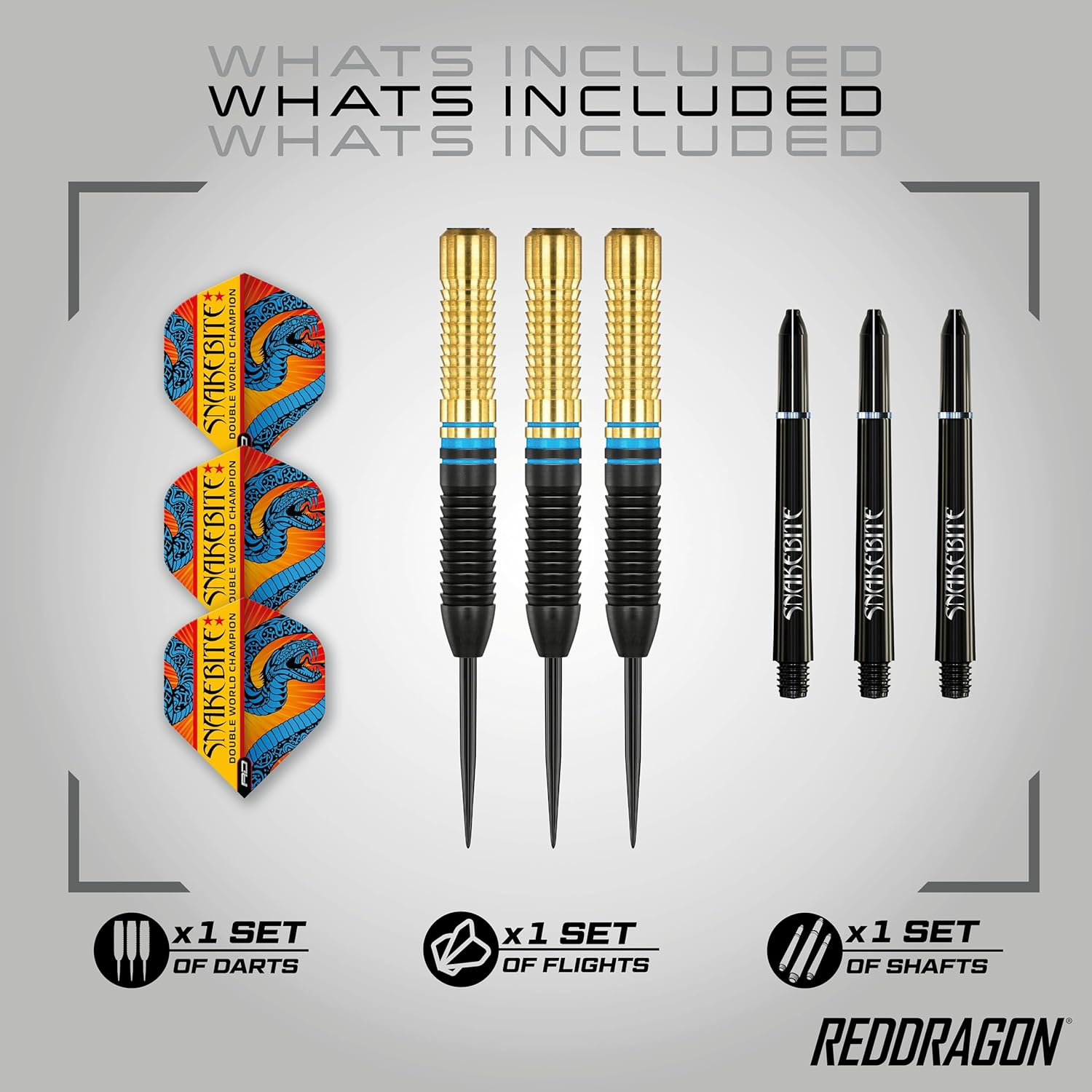RED DRAGON Peter Wright Snakebite World Champion 2022 Darts Set - 21 Gram Brass Edition Including Flights and Stems image number 3