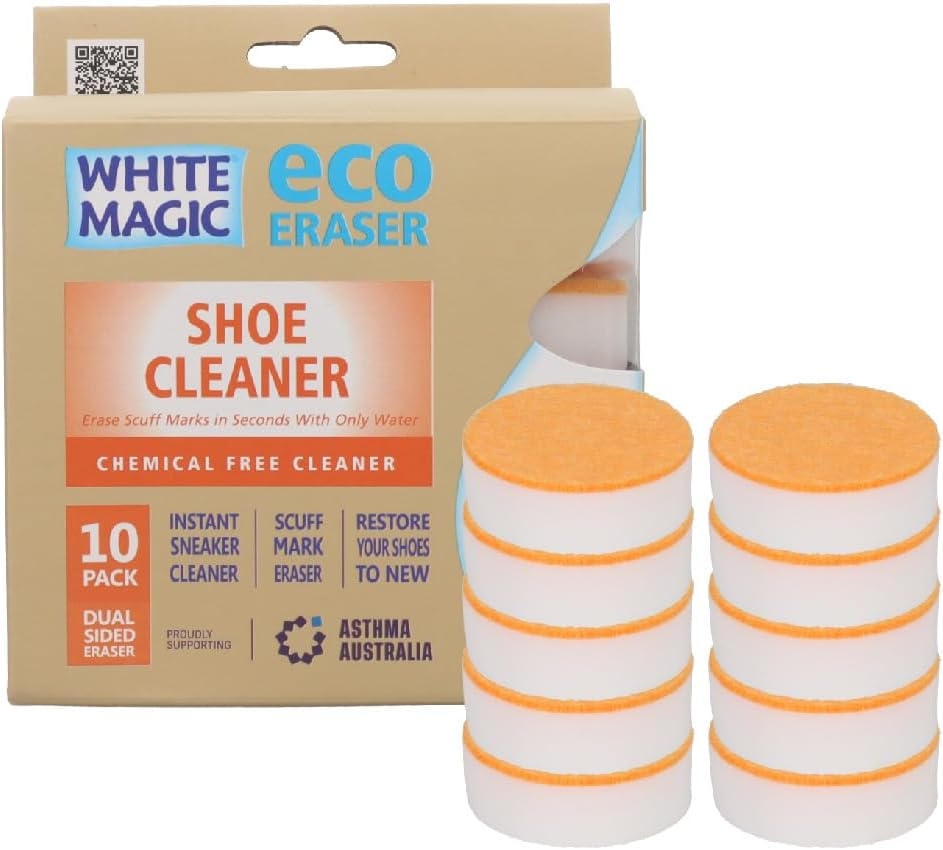 White Magic Eco Eraser Dual Sided Shoe Cleaner &ndash; Instant Scuff Mark Remover, Restores Leather, Rubber & PVC Shoes, 10-Pack, Easy Water-Activated Sponge, Reusable for Flawless Sneaker Care image number 3