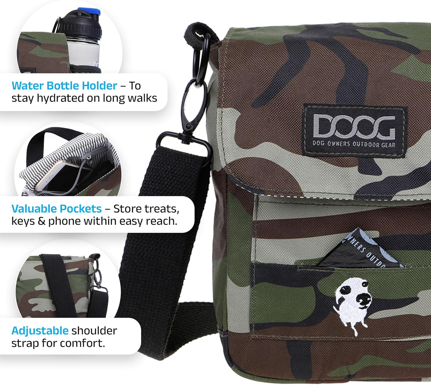 Large Shoulder Bag with Waterproof Lining, Waterbottle/Tennis Ball Holder, and Waste Bag Holder (CAMO)(SB07) image number 4