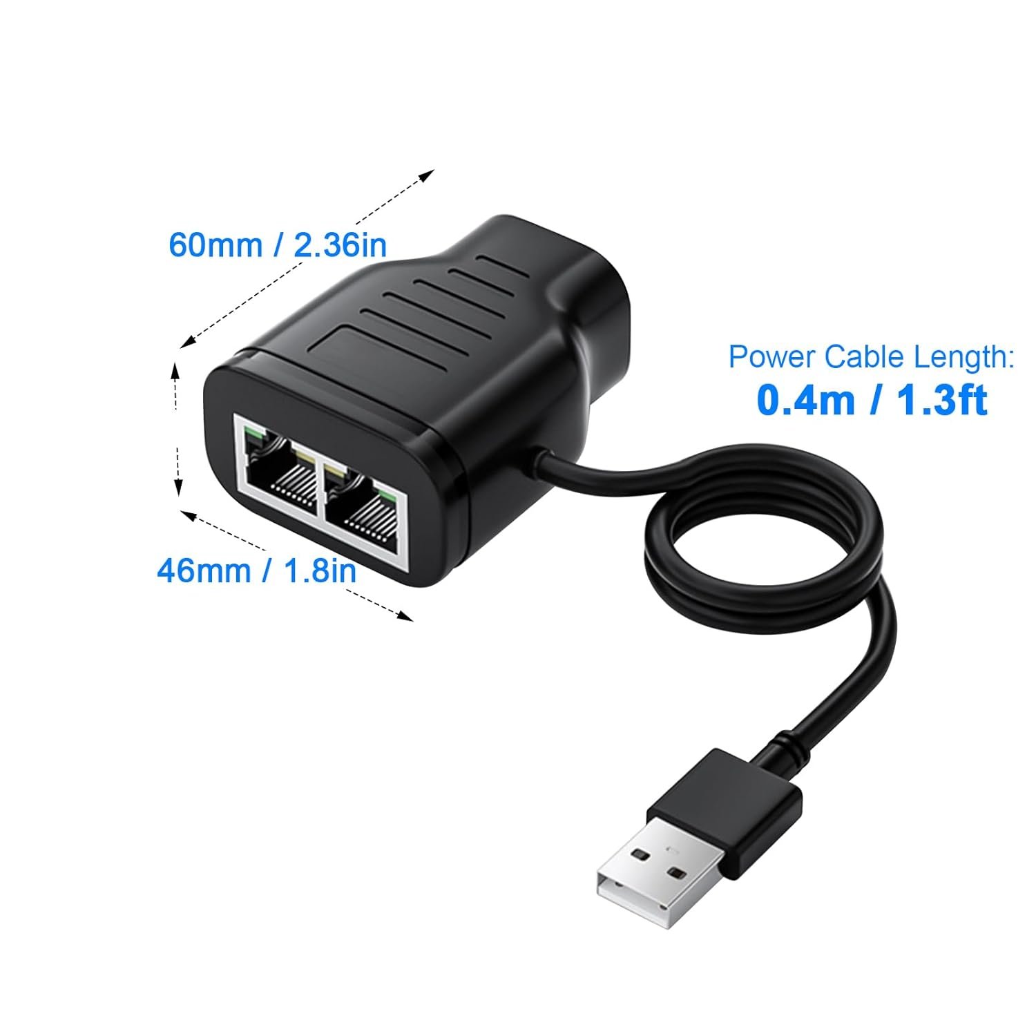 Duttek RJ45 LAN Ethernet Splitter, 100Mbps RJ45 1 in 2 Y Splitter, Network Female to Female Ethernet Adapter Splitter with Power USB2.0 Male Cable 40Cm for Cat7/Cat6/Cat5.(Simultaneously Internet) image number 1
