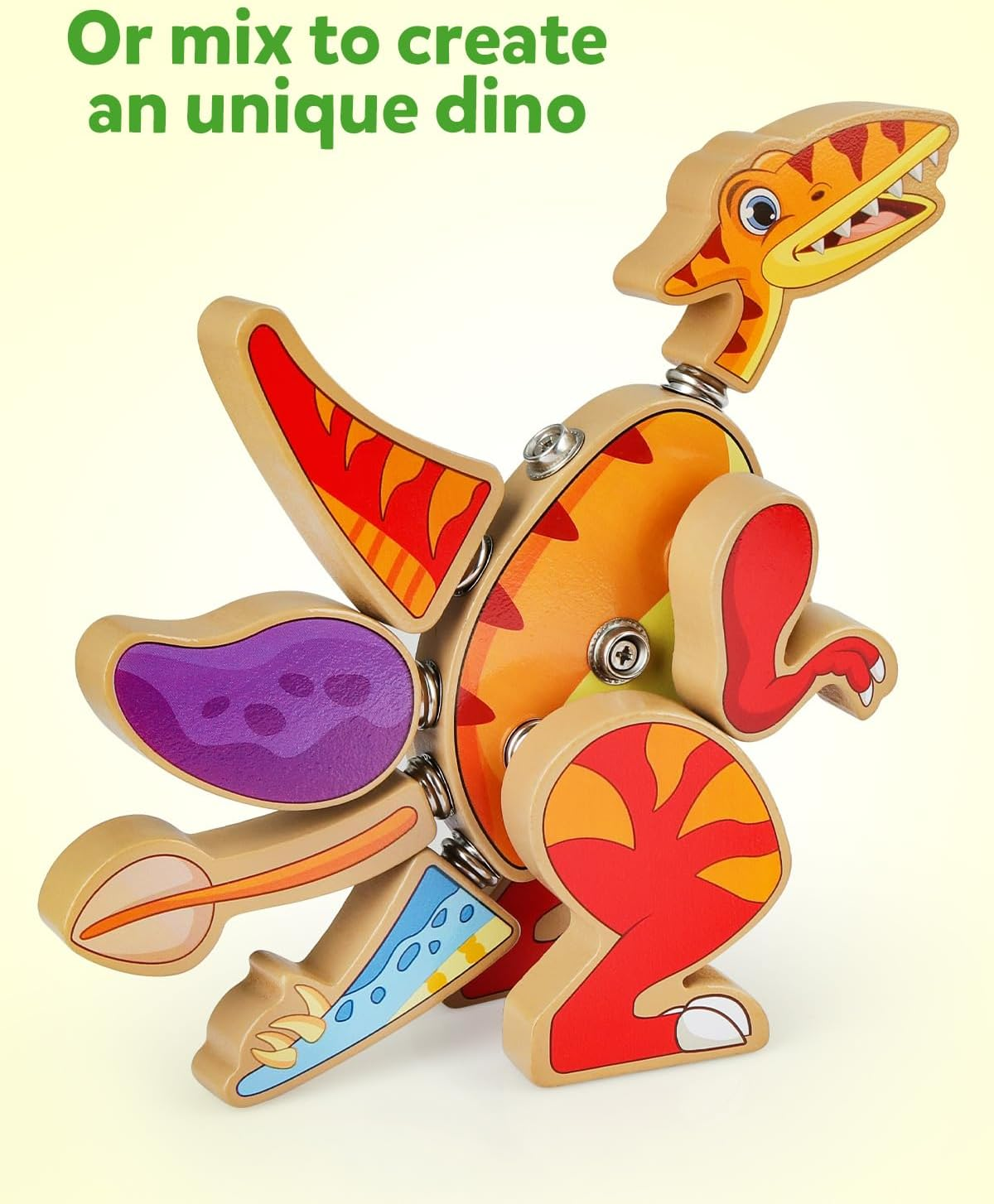 Coogam Dinosaur Building Block Set, Wooden Snap-Connection Dinosaur Builders, STEM Take Apart Dino Playset, Fine Motor Skill Educational Learning Toy Gift for 3 4 5 Years Old Kids image number 1