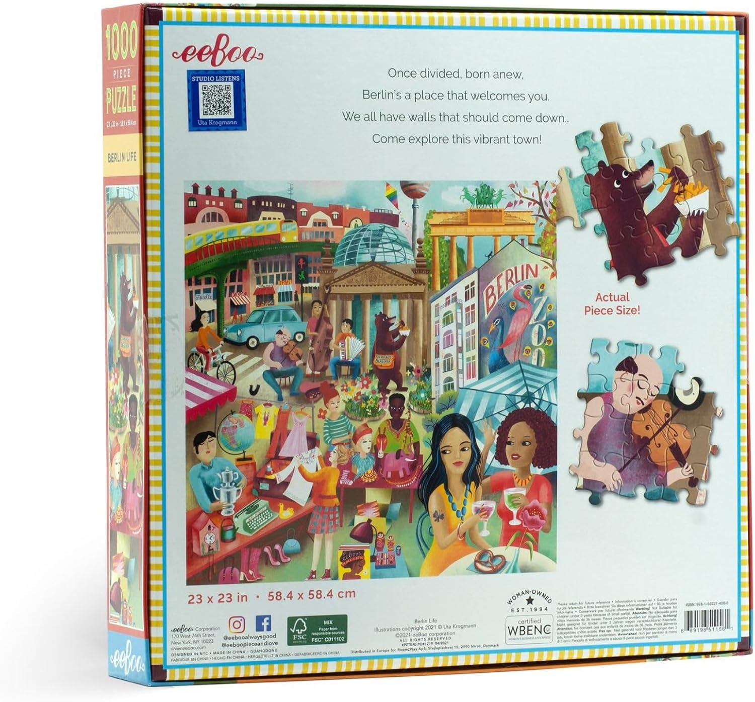 Eeboo PZTBRL Life 1000 Piece Jigsaw Puzzle Made from Recycled Cardboard for Adults, Travel the City of Berlin, Multicolored image number 4