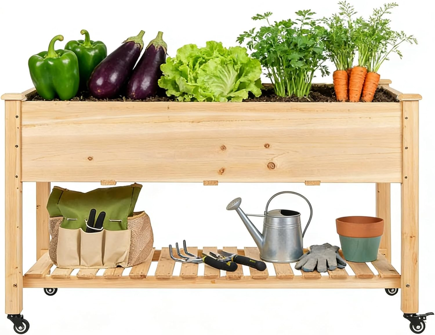 Mobile Elevated Wood Planter Box with Wheels,Raised Garden Bed for Outdoor Patio, Deck, Balcony, Backyard, 120 * 59 * 80CM image number 2