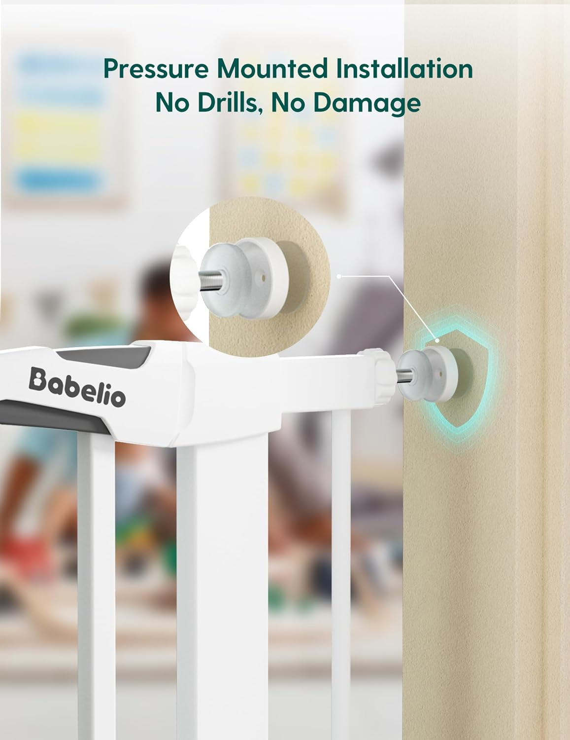 Babelio Upgraded Baby Gate with Cat Door, 73.7-109 CM Auto Close Durable Dog Gate for Stairs, Doorways and House, Easy Walk Thru Safety Gate with Pet Door Includes 4 Wall Cups, White image number 4