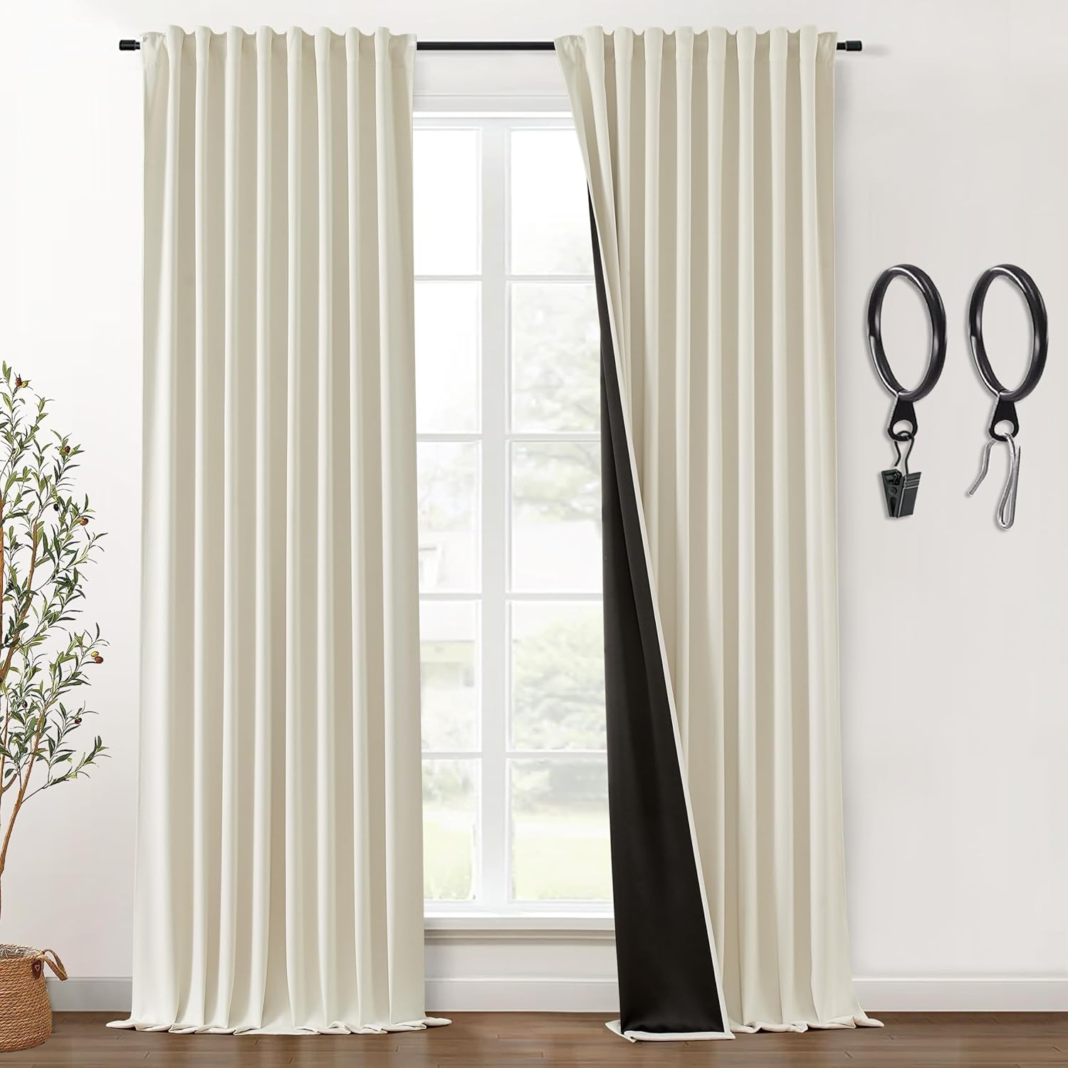 SHINELAND Gold Yellow Curtains 90 Inches Long 2 Panels Set,Blackout Back Tab Pleated Soundproof Noise Cancelling Reducing Curtain Drapes for Living Room Track System Hooks with Clips