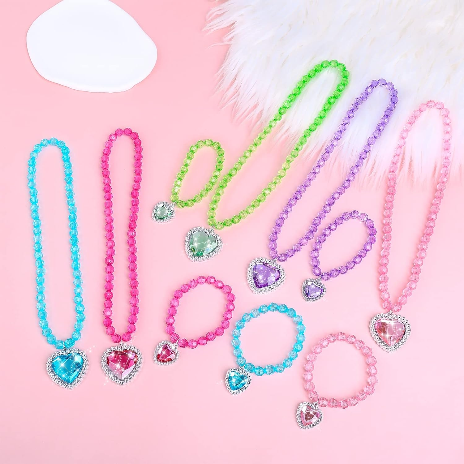 Thinp 5 Set Princess Jewelry Dress Up, Costume Jewelry for Girls, Play Jewelry for Little Girls Princess Necklace Bracelet Set for Party Favors Costume Birthday Party Favors Cosplay image number 3