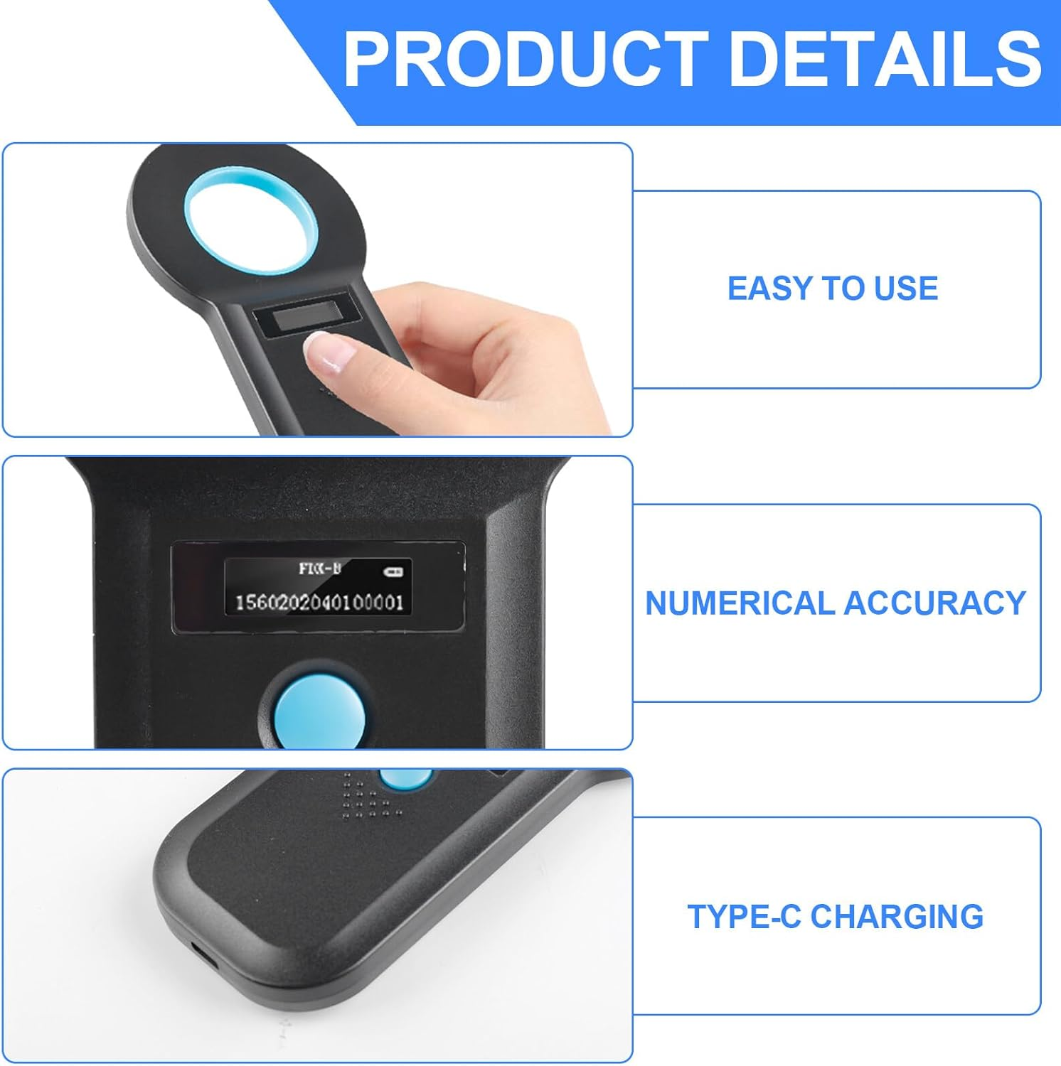 Pet ID Reader, Animal Chip Reader, Microchip Reader for Dogs/Cats, Pet Microchip Scanner, Dog Microchip Scanner, Pet ID Pet Scanner, Pet Chip Reader for Animal Tracking, Black image number 3