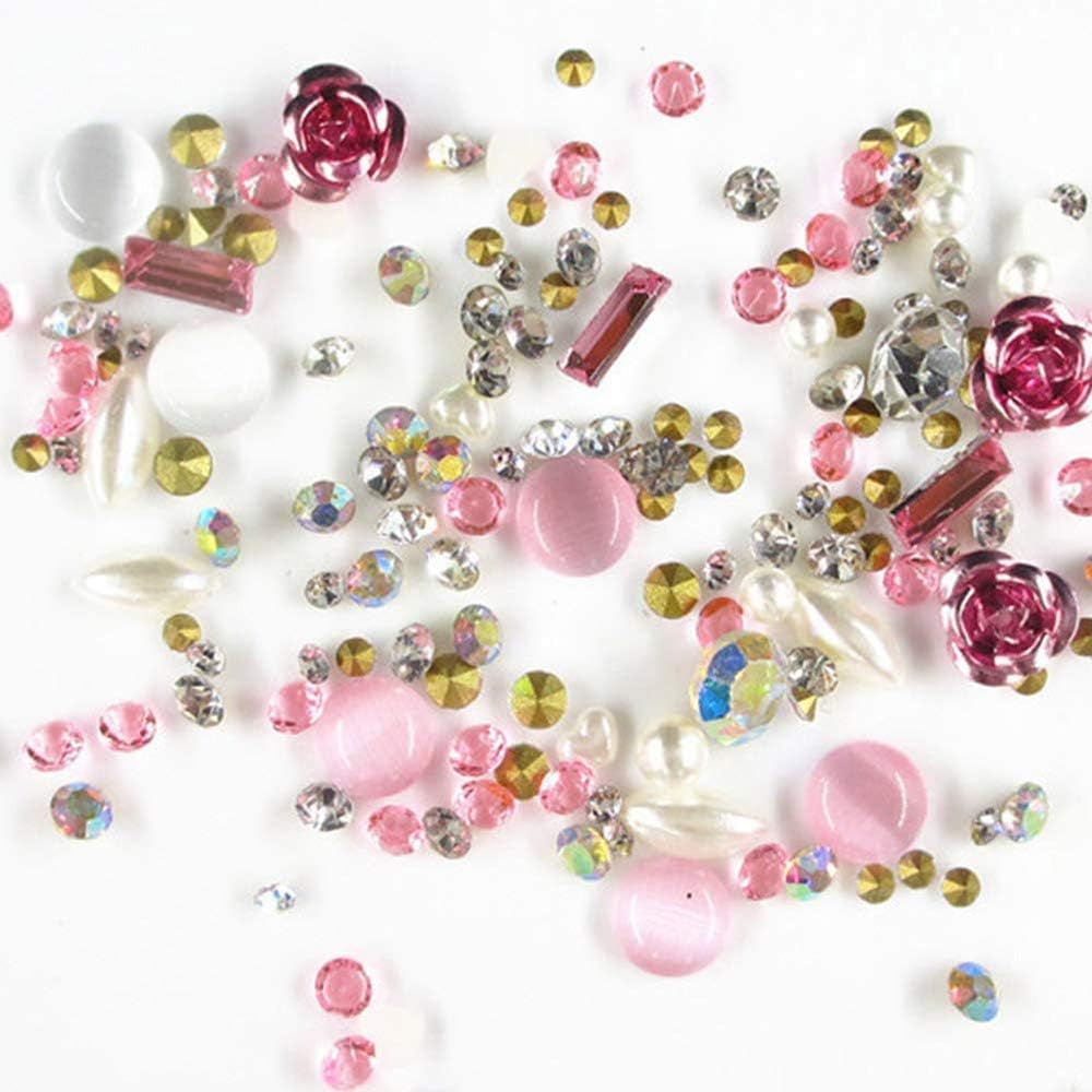 1 Box 3D Nail Art Diy Manicure Decor Rose Flower Faux Pearl Design Pink image number 1