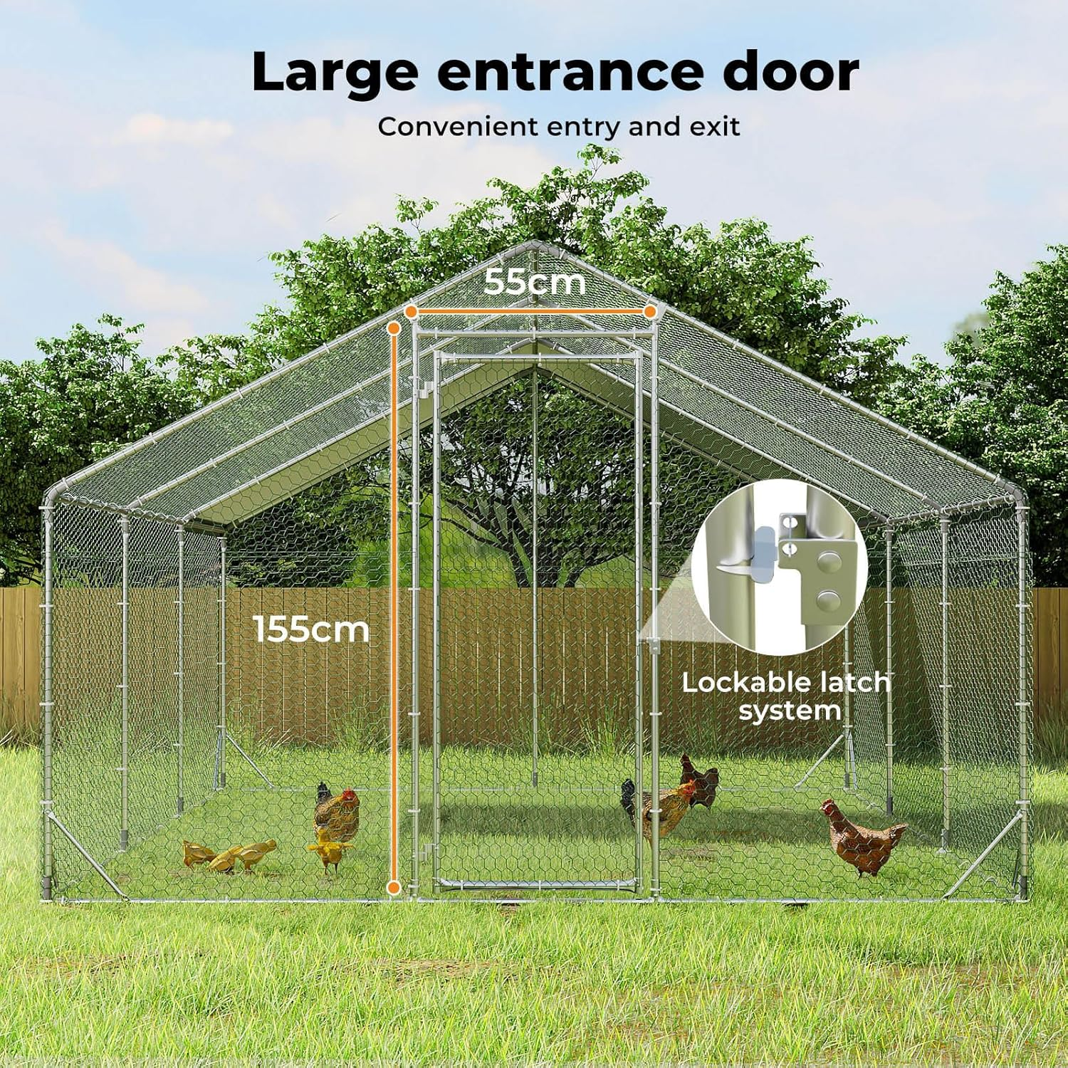 Pawz Chicken Coop Large Rabbit Hutch Pet Cage,Thick Galvanized Metal Hen House with Waterproof Sun-Protective Cover,Walk-In Poultry House Coops Hen Run Ferret Habitat Farm Enclosure,600X300X194Cm image number 2
