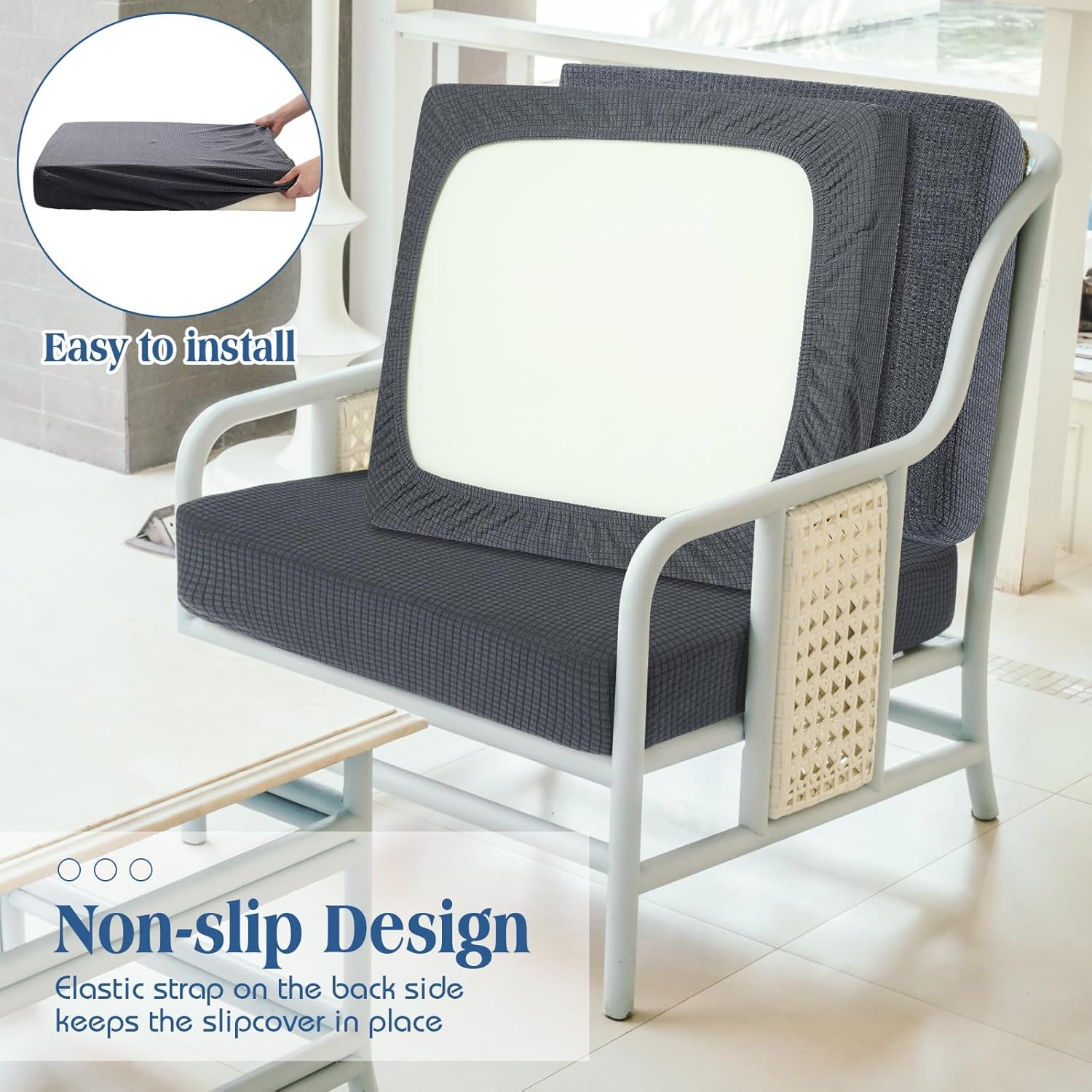 Newwiee 8 Patio Stretch Sofa Cushion Covers Outdoor Cushion Covers Replacement Couch Slipcovers Sofa Seat Cover Soft Chair Cover Furniture Protector for Pet (Dark Gray) - Beige image number 6