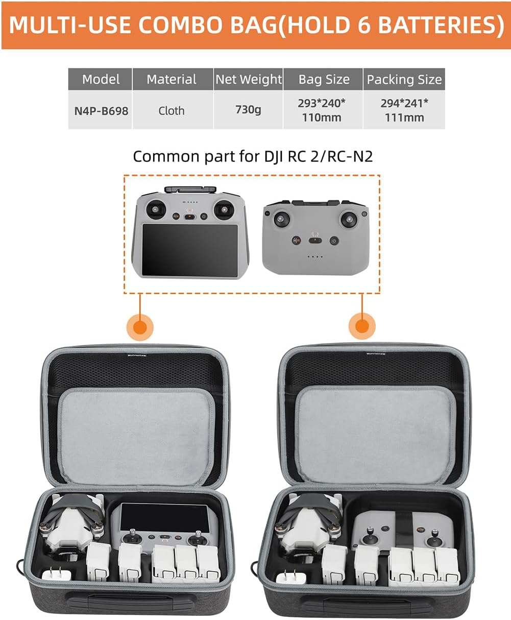 Case for DJI Mini 4 Pro, Cochanvie Sunnylife Carrying Case for Mini 4 Pro Accessores, Drone Body/Multi-Use Combo Case Bag, Multi-Use Combo Case, Carrying Case