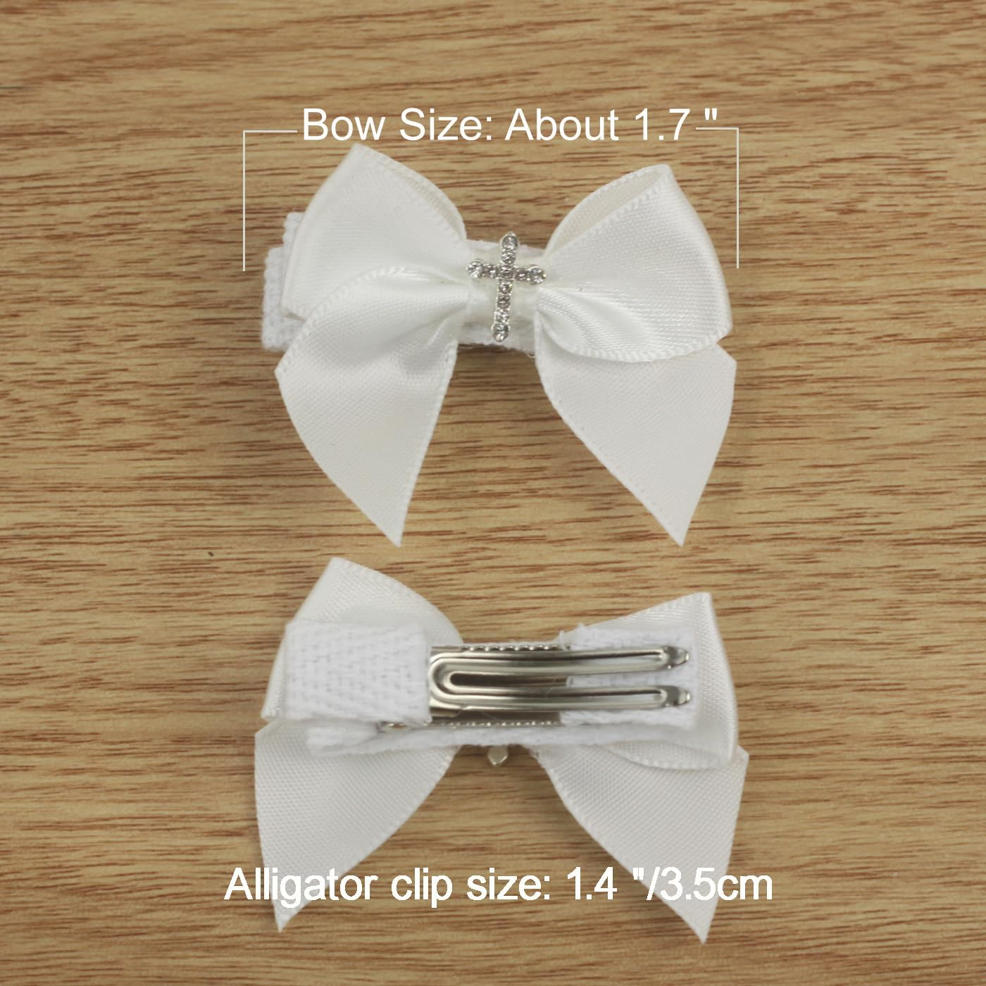 Baptism off White Satin 1.7 Inches Mini Bows with Delicate Cross Small 1.4 Inches Alligator Clip image number 4