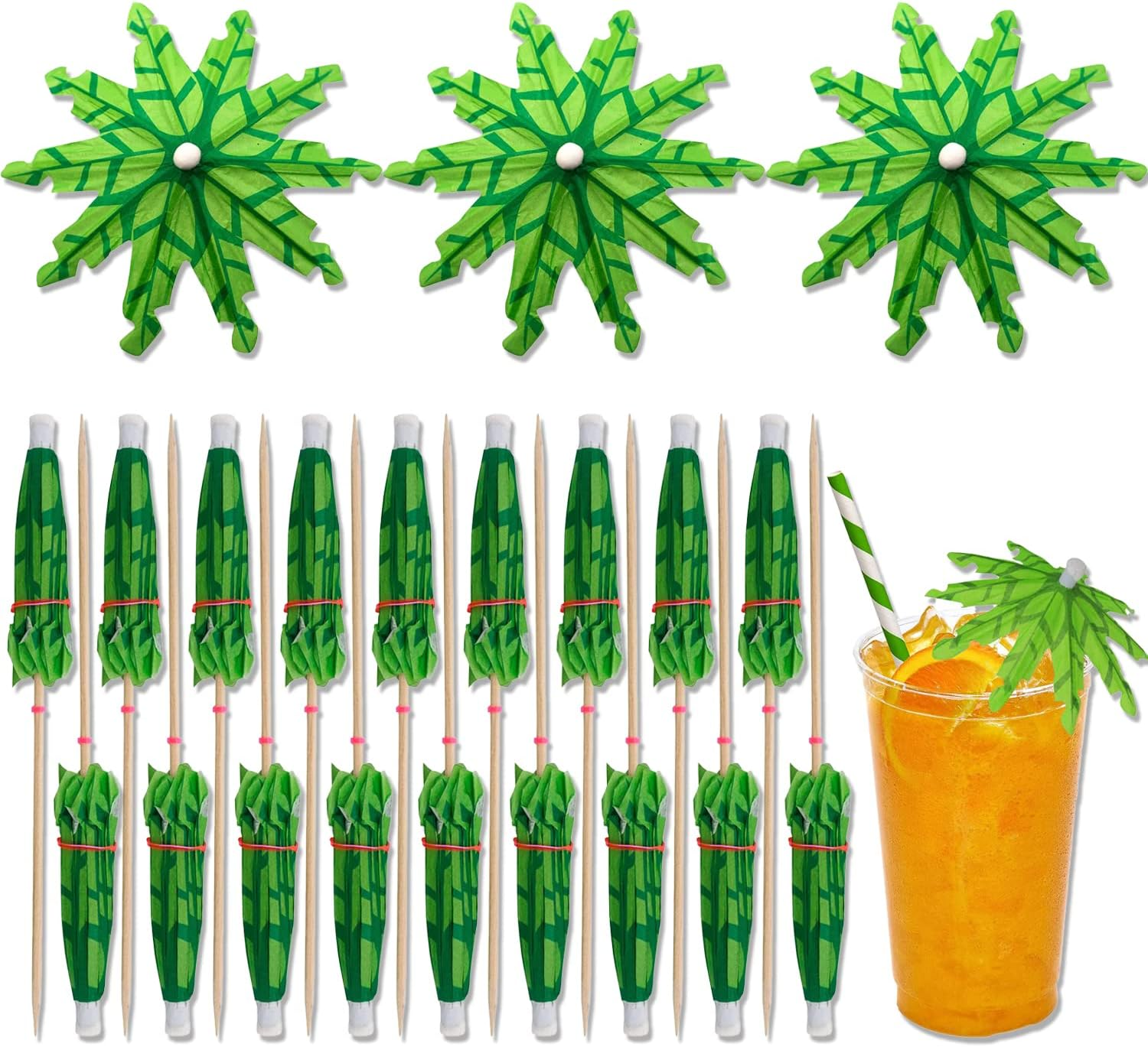 BEZANU Cocktail Picks, 50 Pcs Coconut Tree Umbrellas Drinks Sticks Hawaiian Drink Decorative for Cocktail, Cake, Icecream, Drink, Bar image number 3