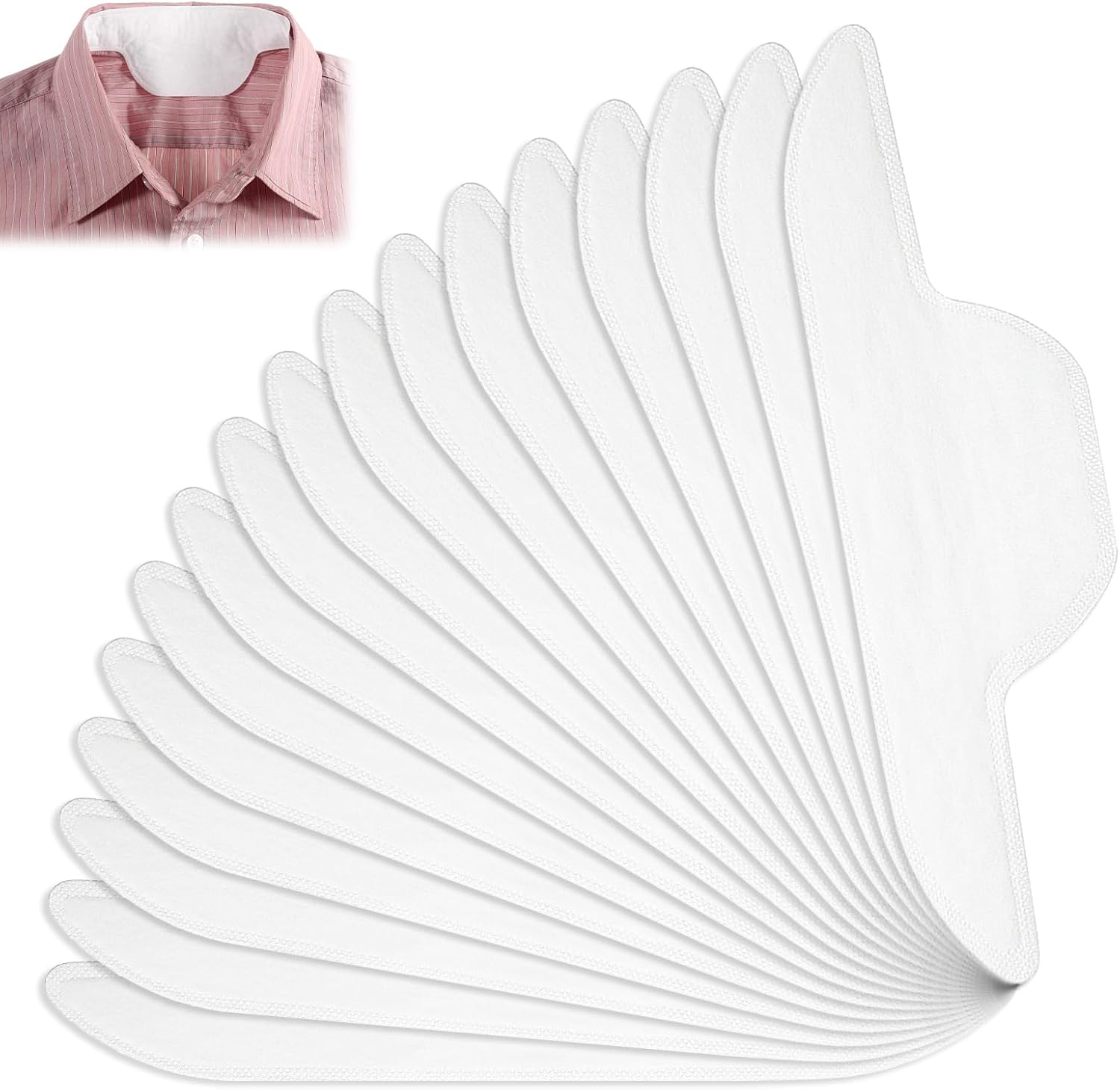 Piriuuo 50 Pcs Sweat Pads for Collar, Disposable Collar Protectors for Shirts Self-Adhesive, Invisible & Unflavored Neck Collars Sweat Pads for Women Men against Sweats & Stains image number 2