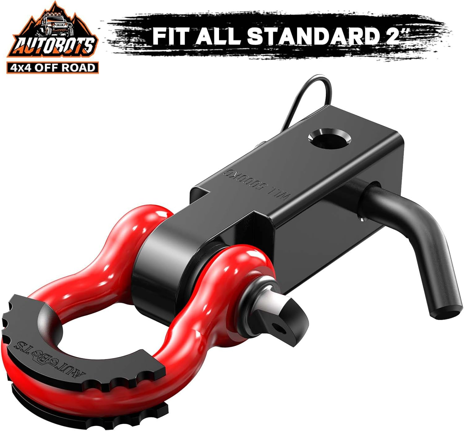 AUTOBOTS Tow Hitch Receiver 2", 45,000 Lbs Break Strength Heavy Duty Receiver with 5/8" Screw Pin, 3/4 Shackle, Towing Accessories for Vehicle Recovery Off-Road Red&Black image number 1