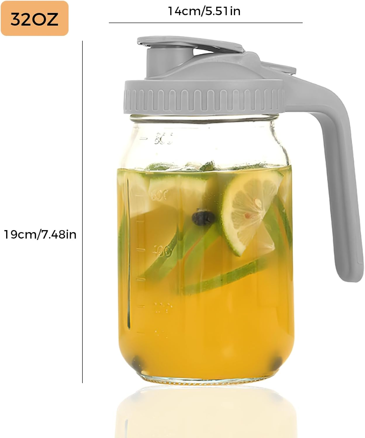 32 Ounce Glass Mason Jar Water Bottle with Spout Handle Leak Proof Silicone Seal Ideal for Cold Brew Coffee Milk Juice Lemonade Breast Milk Storage and Other Beverages Easy Clean Ergonomic Design image number 2