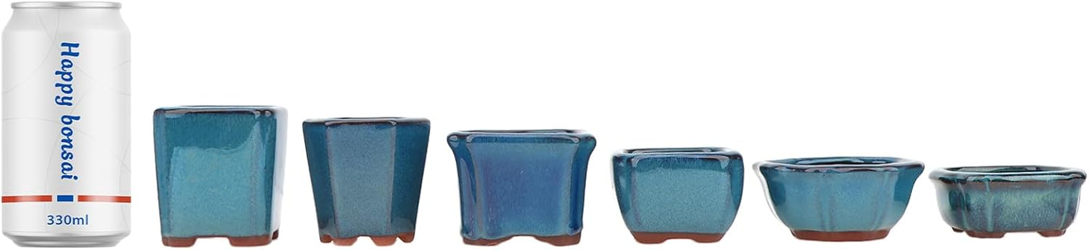 Happy Bonsai 6 Pc Mini Glazed Pots Value Set + 6 Soft Mesh Drainage Screens image number 4