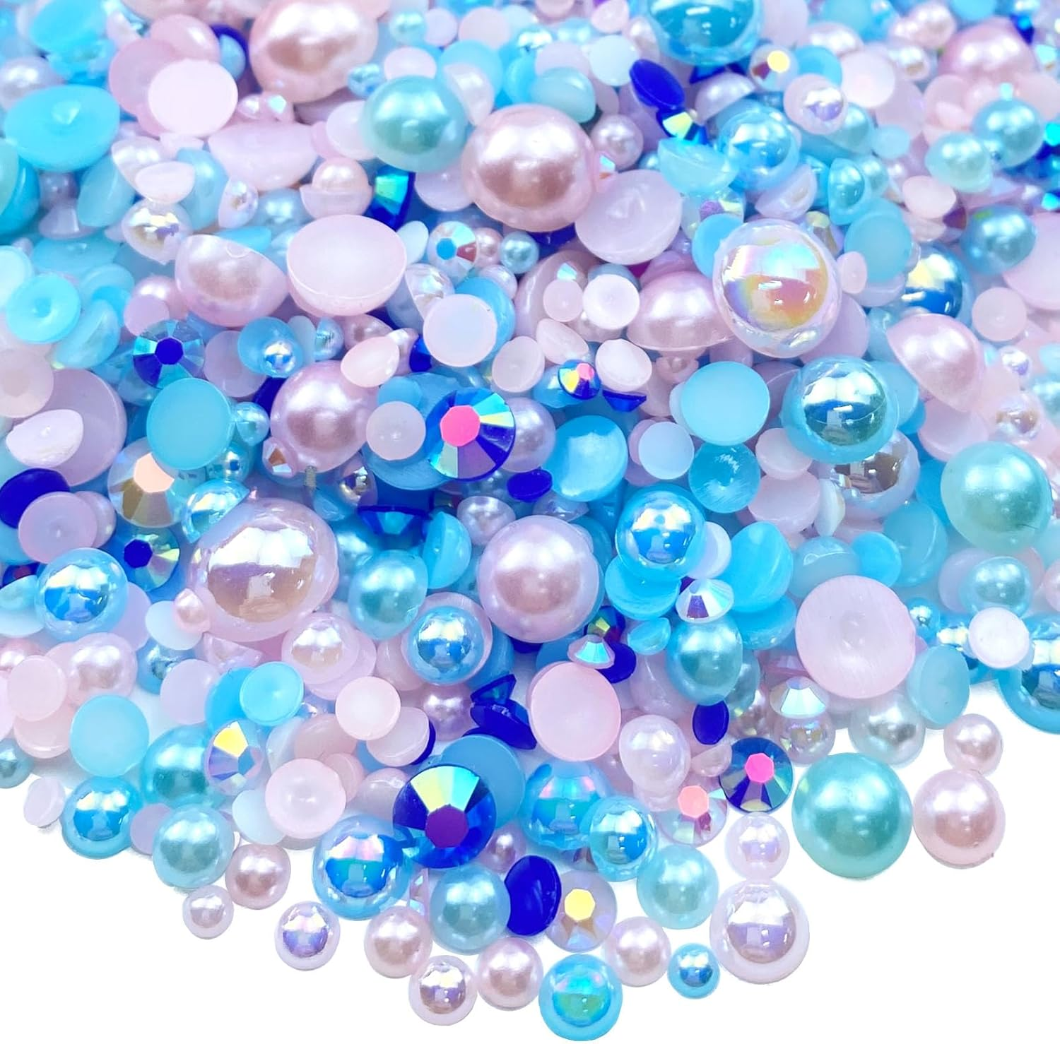 50G Mix Flatback Resin Rhinestones Half round Pearls Mixed Size 3Mm-10Mm AB Color Half Pearls Resin Rhinestones for DIY Craft Nail Art Shoes Clothes Tumblers Scrapbooking (Gold Series)