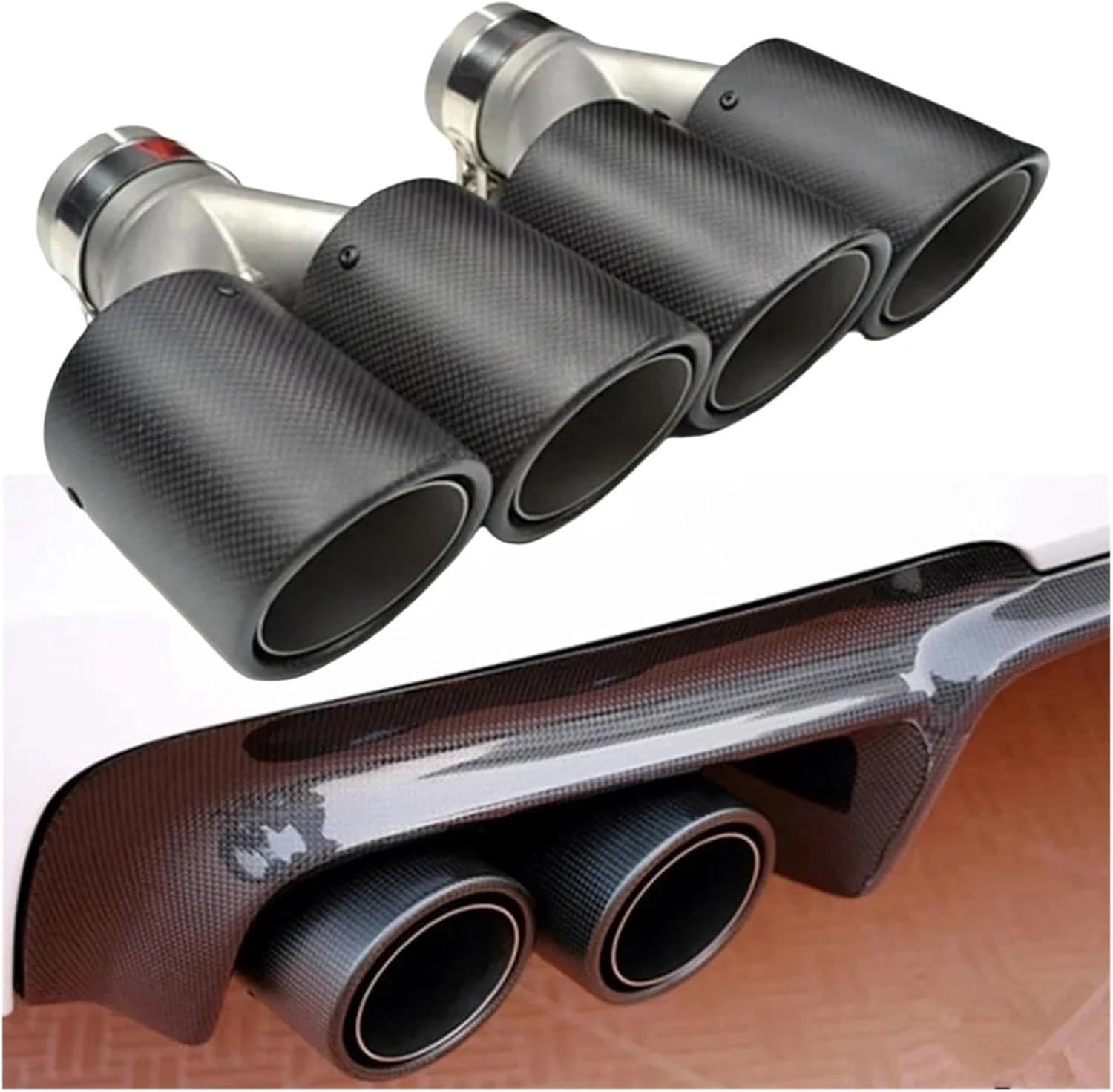 1PCS Universal DUAL Exhaust Tip Matt Carbon Fiber Exhaust Tip Tail Quad Exhaust Muffler Tip(57 in 101 OUT)